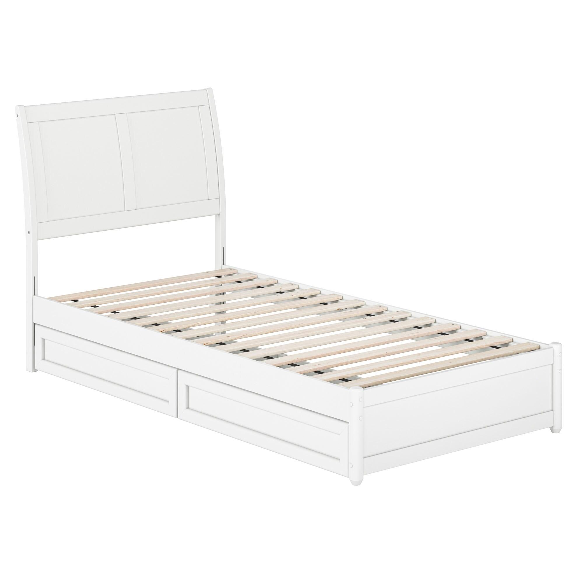 AFI, Andorra Twin XL Platform Bed with Panel Footboard and Storage Drawers, White