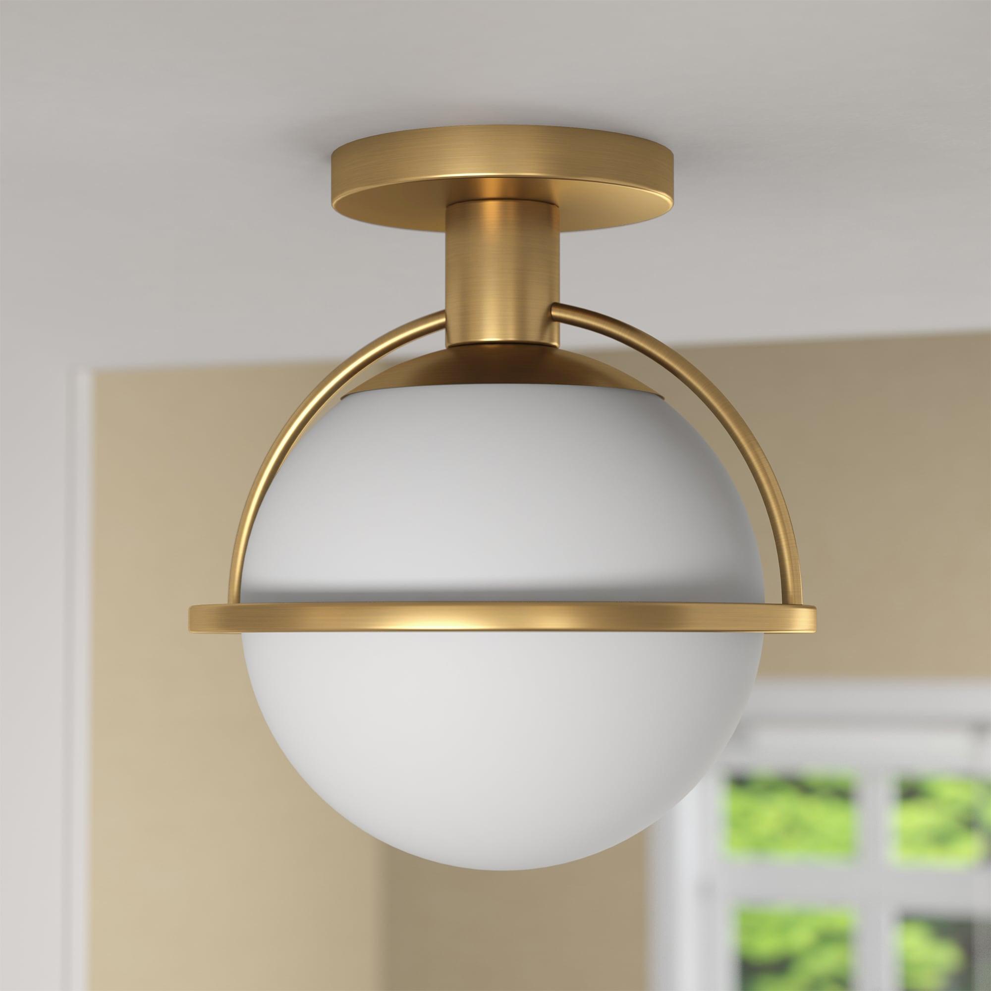 Evelyn&Zoe 9.25" Antique Brass Finish Metal/Glass Semi Flush Mount
