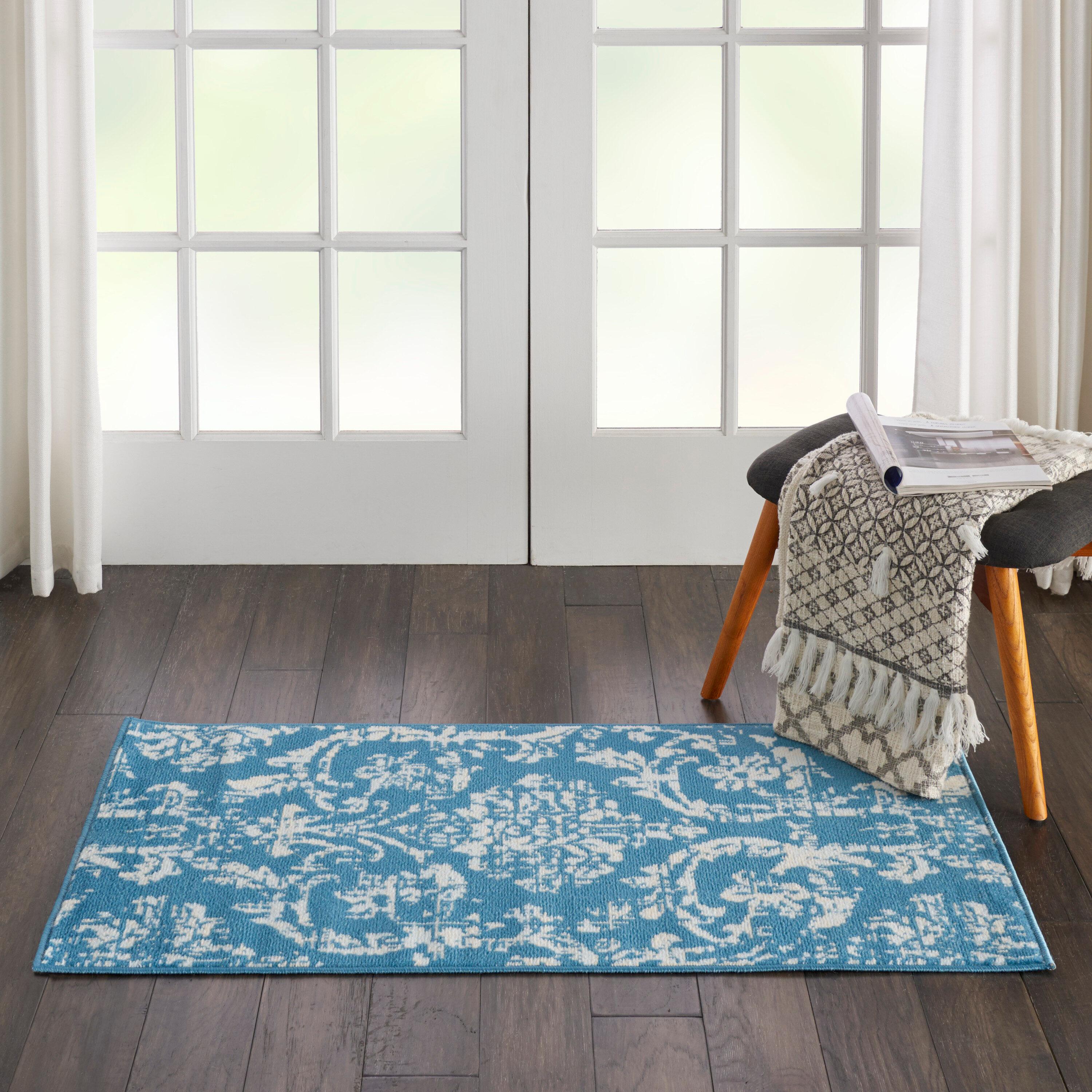 Nourison Jubilant 2' x 4' Blue Area Rug Farmhouse Vintage Damask by Nourison