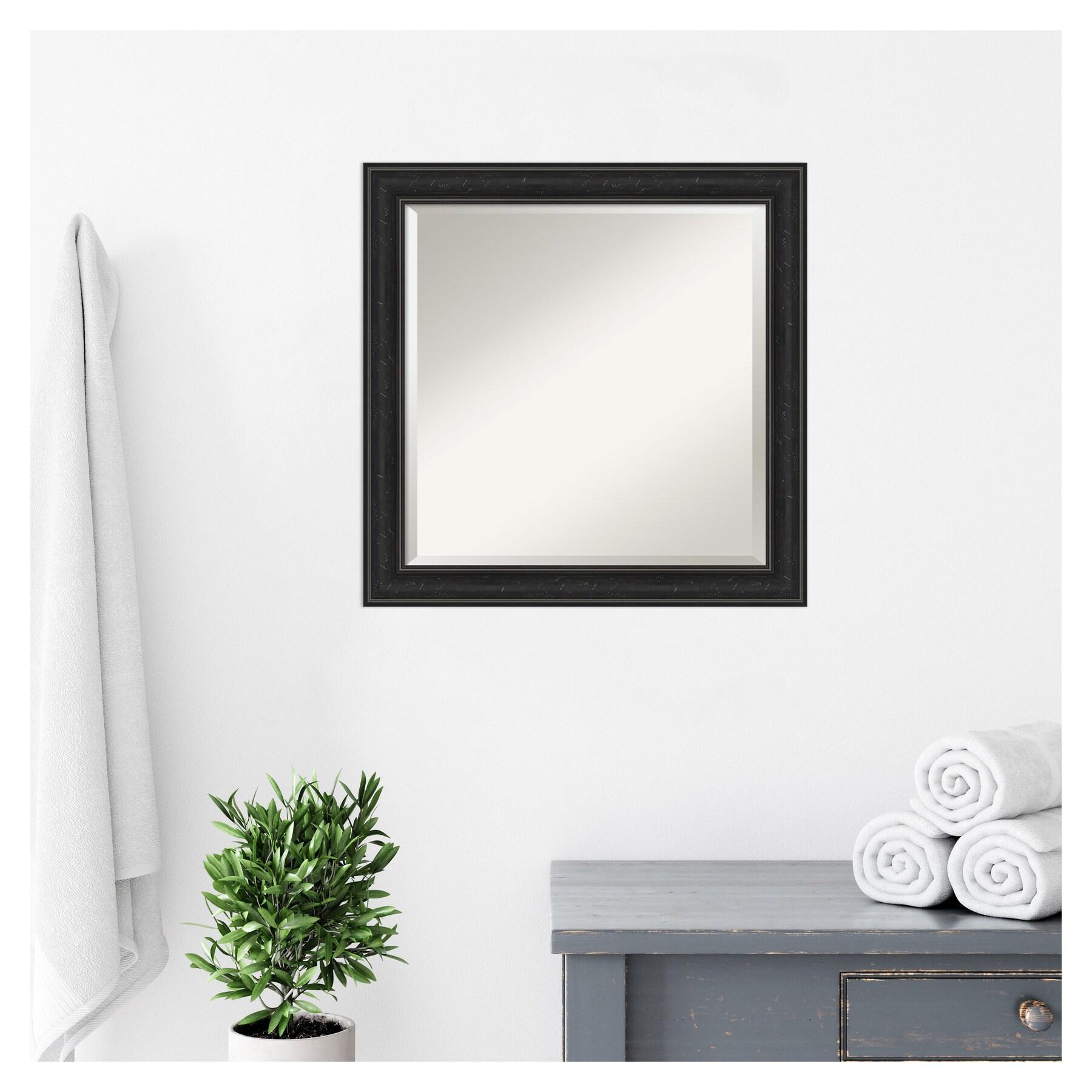 Amanti Art Beveled Bathroom Wall Mirror - Shipwreck Black Narrow Frame Outer Size: 24 x 24 in