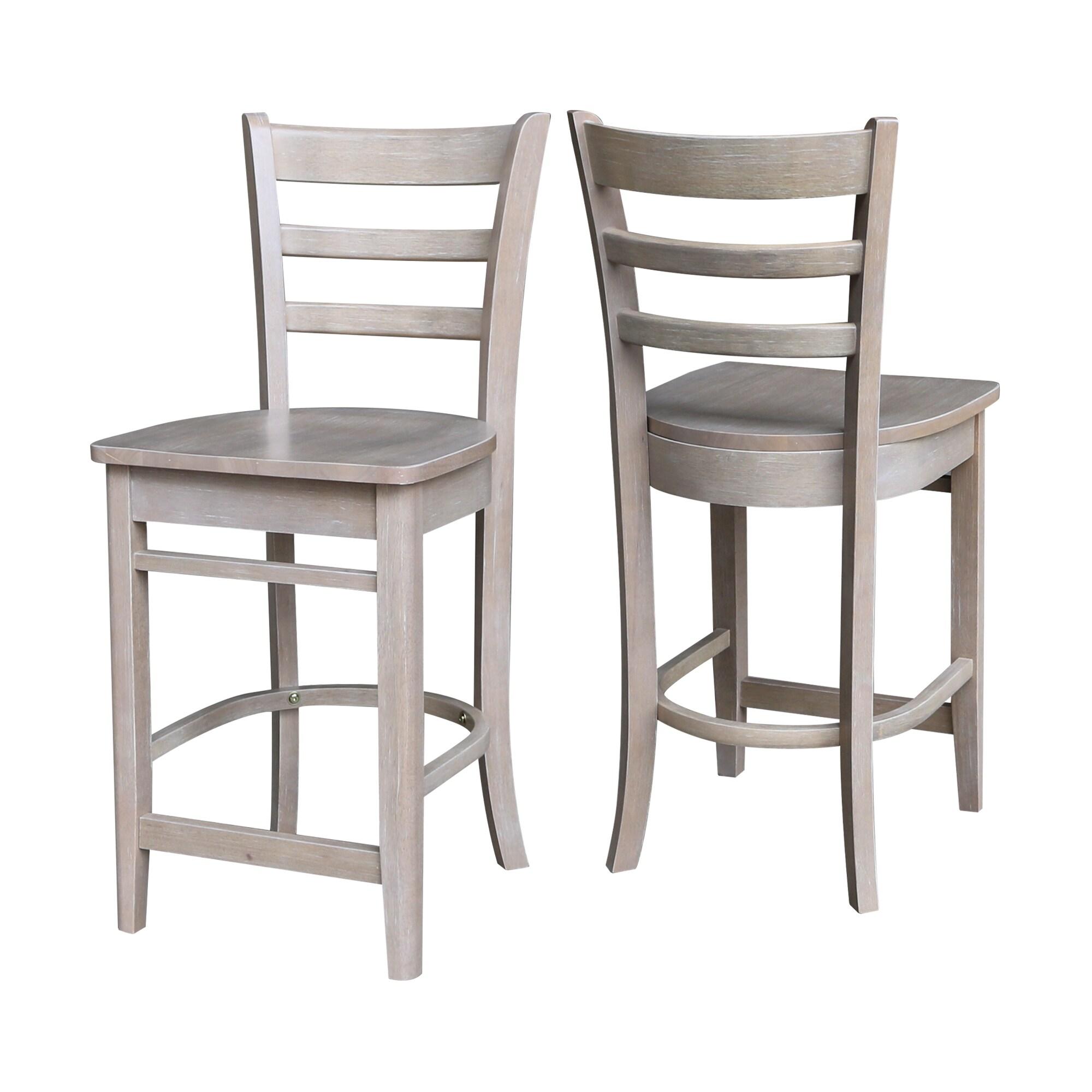 24" Emily Counter Height Barstool Washed Gray/Taupe - International Concepts: Solid Wood, Ladder-Back