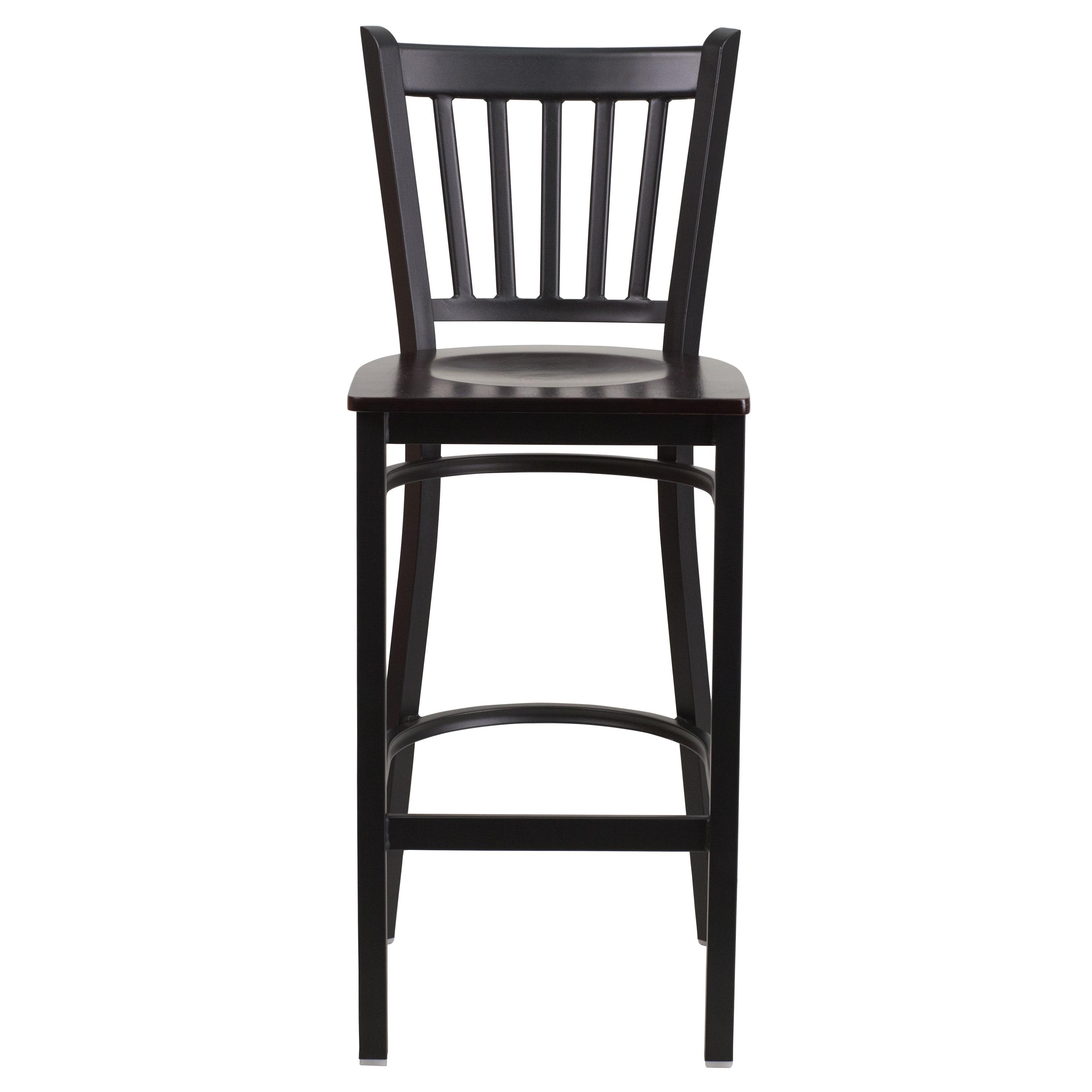 Flash Furniture HERCULES Series Black Vertical Back Metal Restaurant Barstool - Walnut Wood Seat