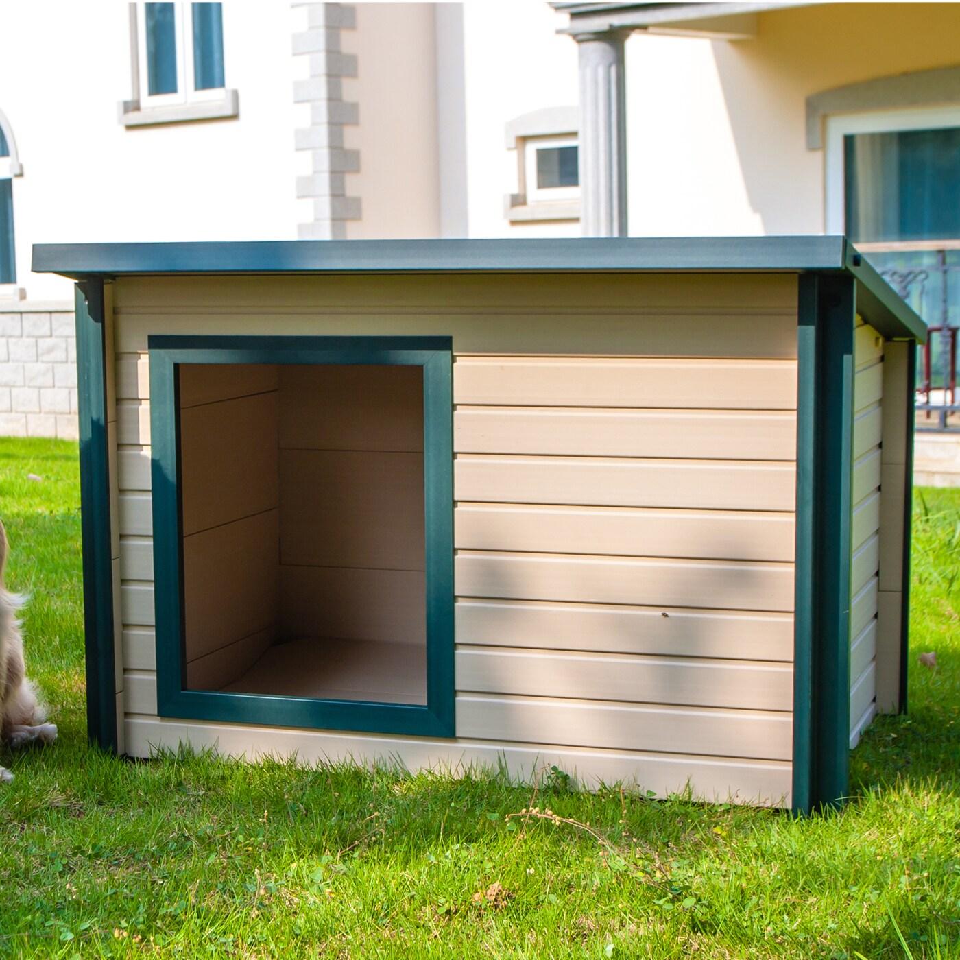 New Age Pet® ECOFLEX® Rustic Lodge Style Dog House for Medium Dogs up to 110lbs - Durable, Weatherproof, Easy to Clean Outdoor Pet Shelter with Elevated Floor for Enhanced Ventilation, Quick Assembly