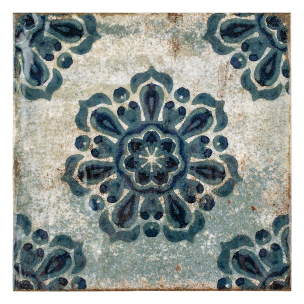 Livorno Blue Floral 7.88" Ceramic Wall Tile