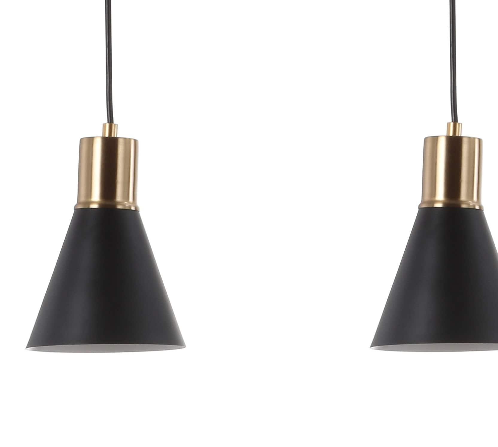 Apollo 33.5" 3-Light Mid-Century Modern Iron Adjustable Linear LED Pendant, Black/Brass Gold