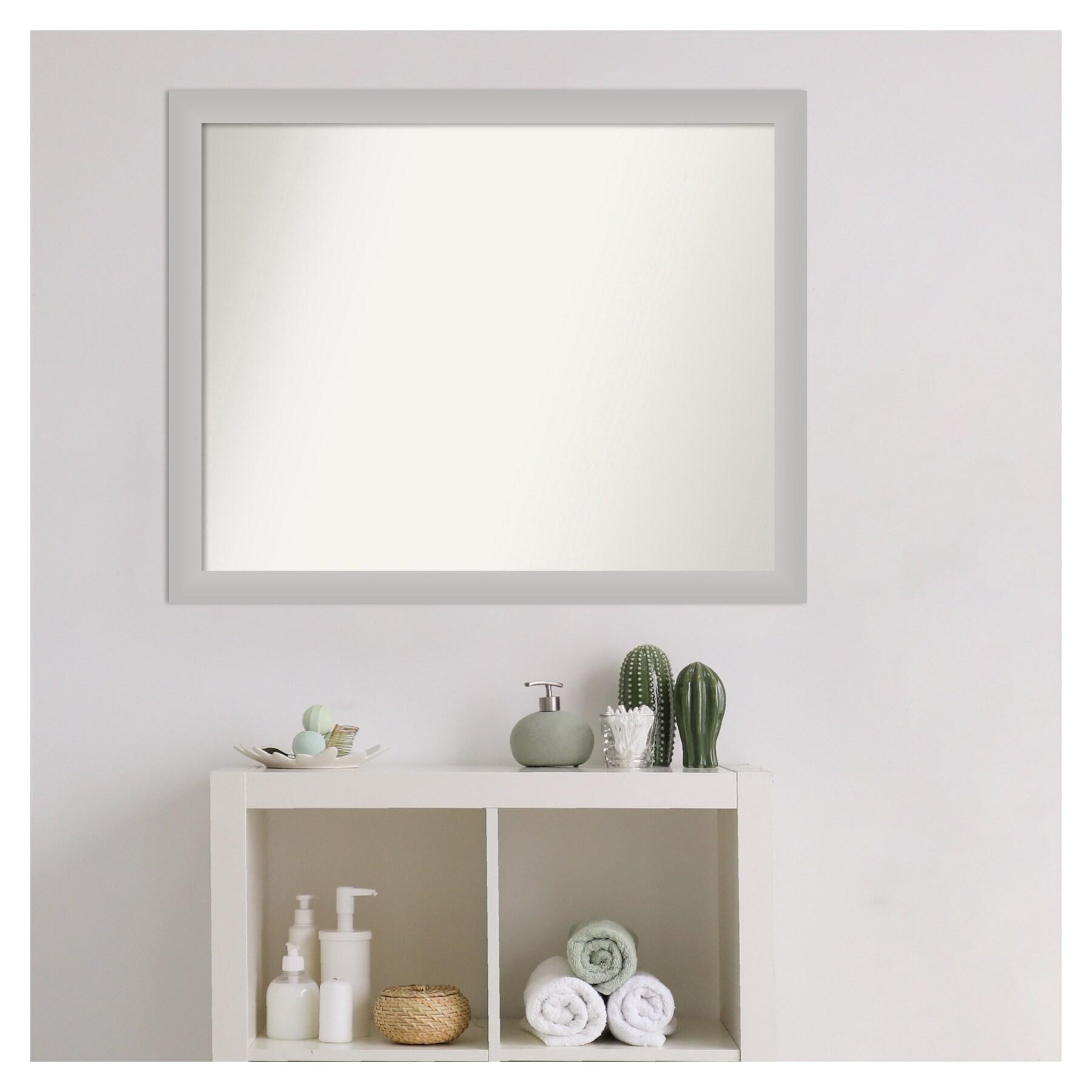 31" x 25" Non-Beveled Low Luster Wood Bathroom Wall Mirror Silver - Amanti Art