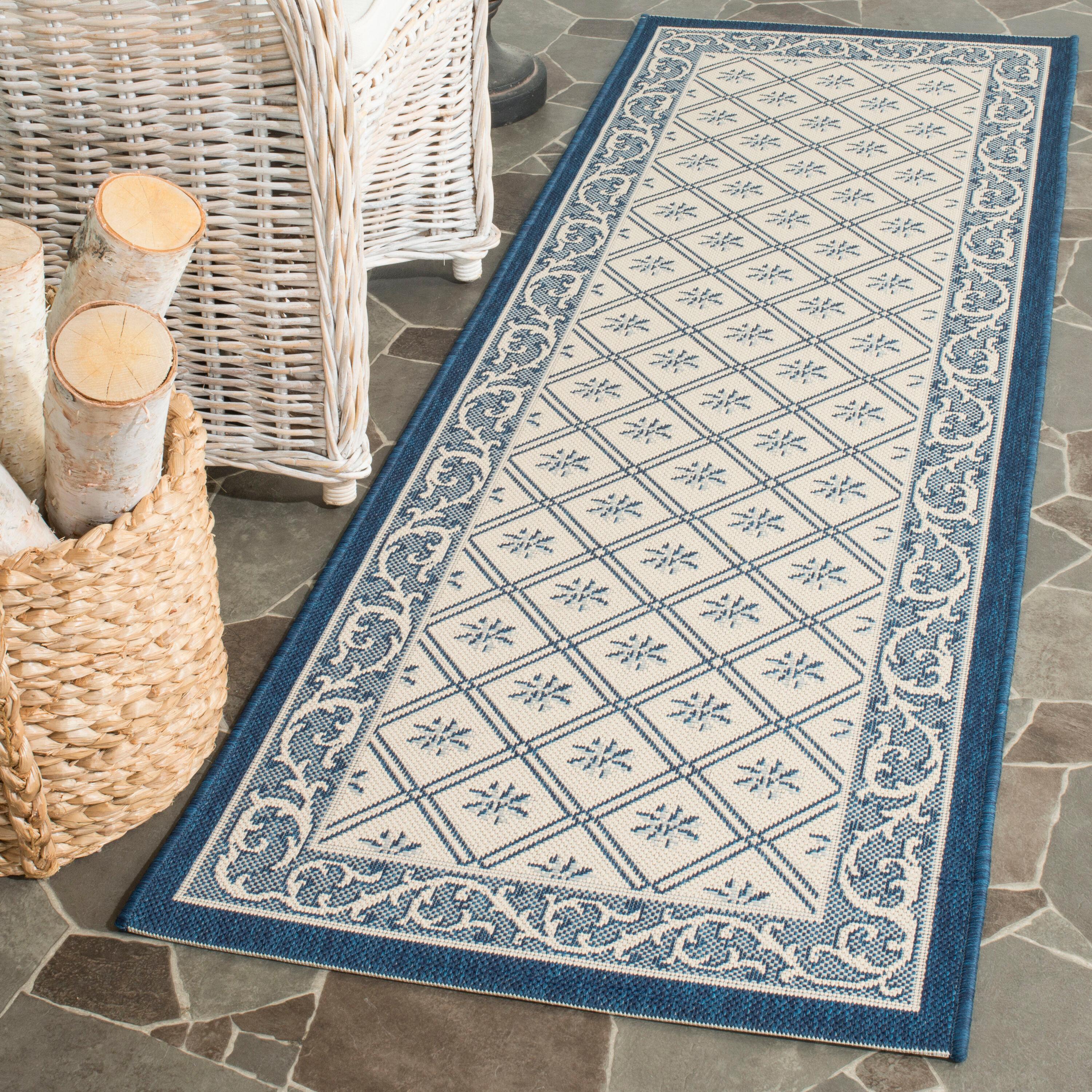 Courtyard CY2098 Power Loomed Indoor and Outdoor Accent Rug - Natural/Blue - 2'x3'7" - Safavieh