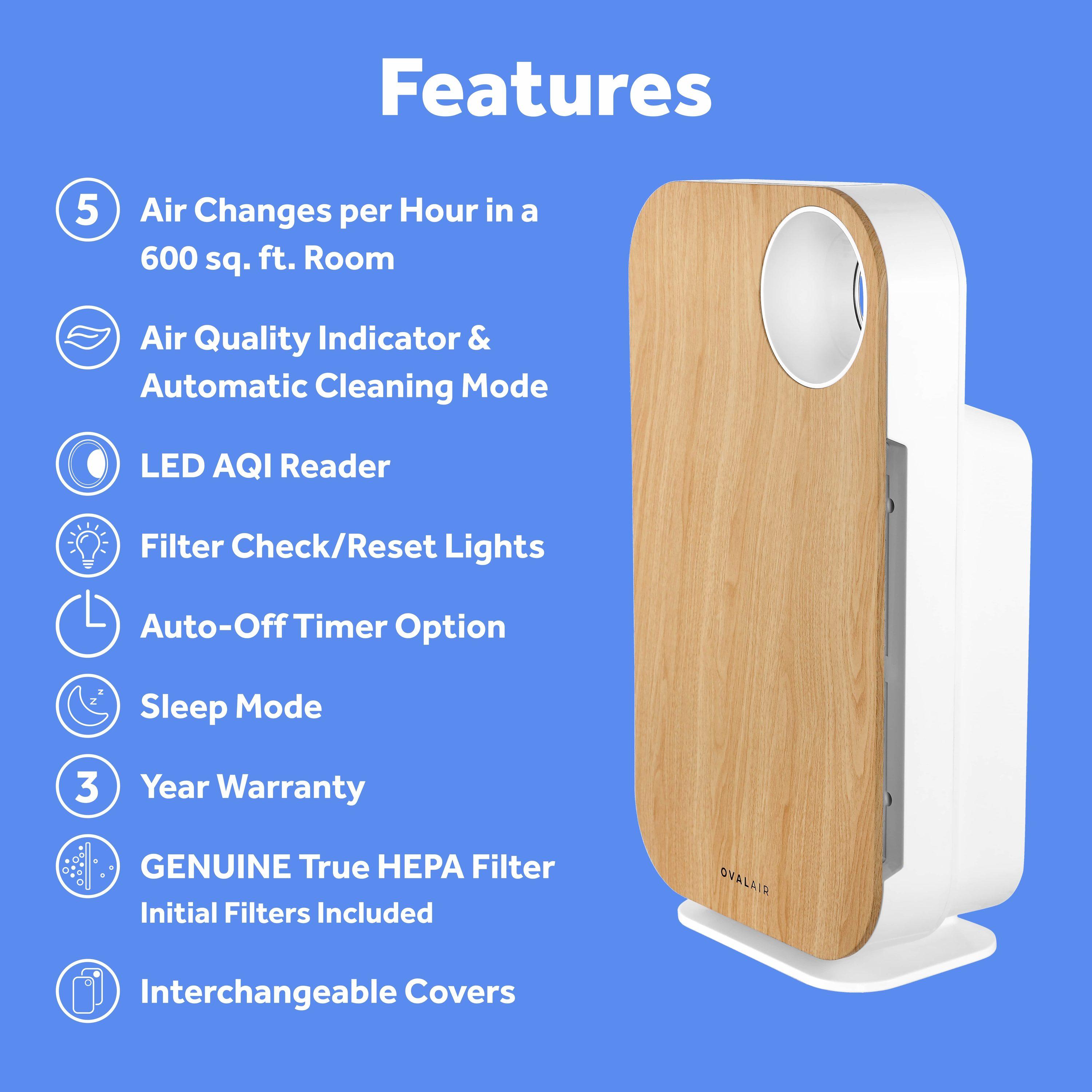OVAL AIR OVAL AIR 3-Stage H13 True HEPA 5-in-1 Air Purifier reduces Allergies, Asthma, Pets, Odor, Smoke