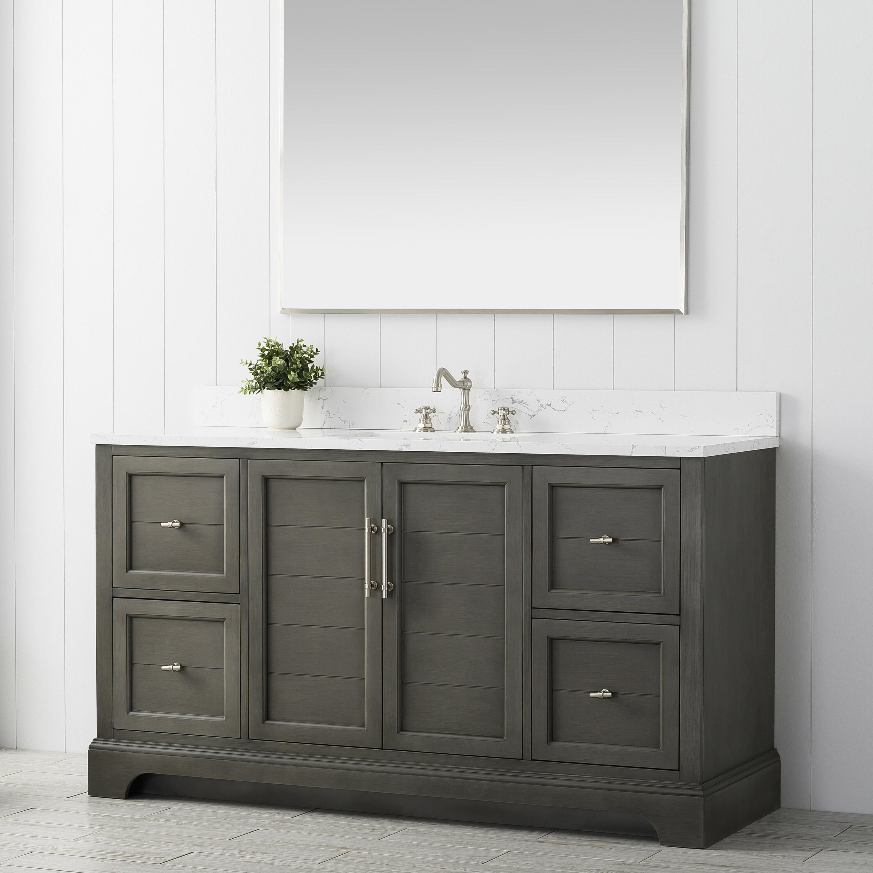 Vanity Art 60 x 22 x 34 in. Double Sink Bathroom Vanity with Quartz Top & Backsplash, Silver Grey