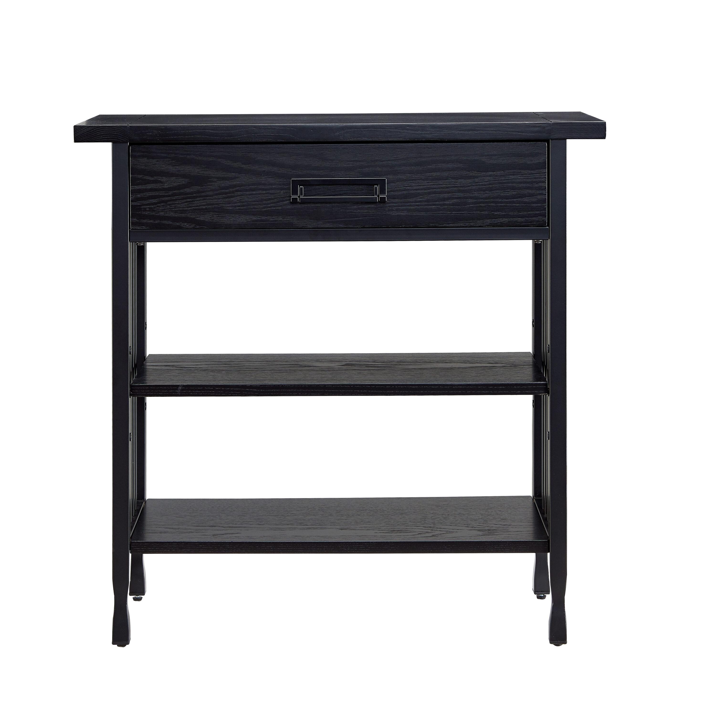 Leick Home 11261-BK Ironcraft Rustic Foyer Bookcase with Drawer Storage in Black Wash