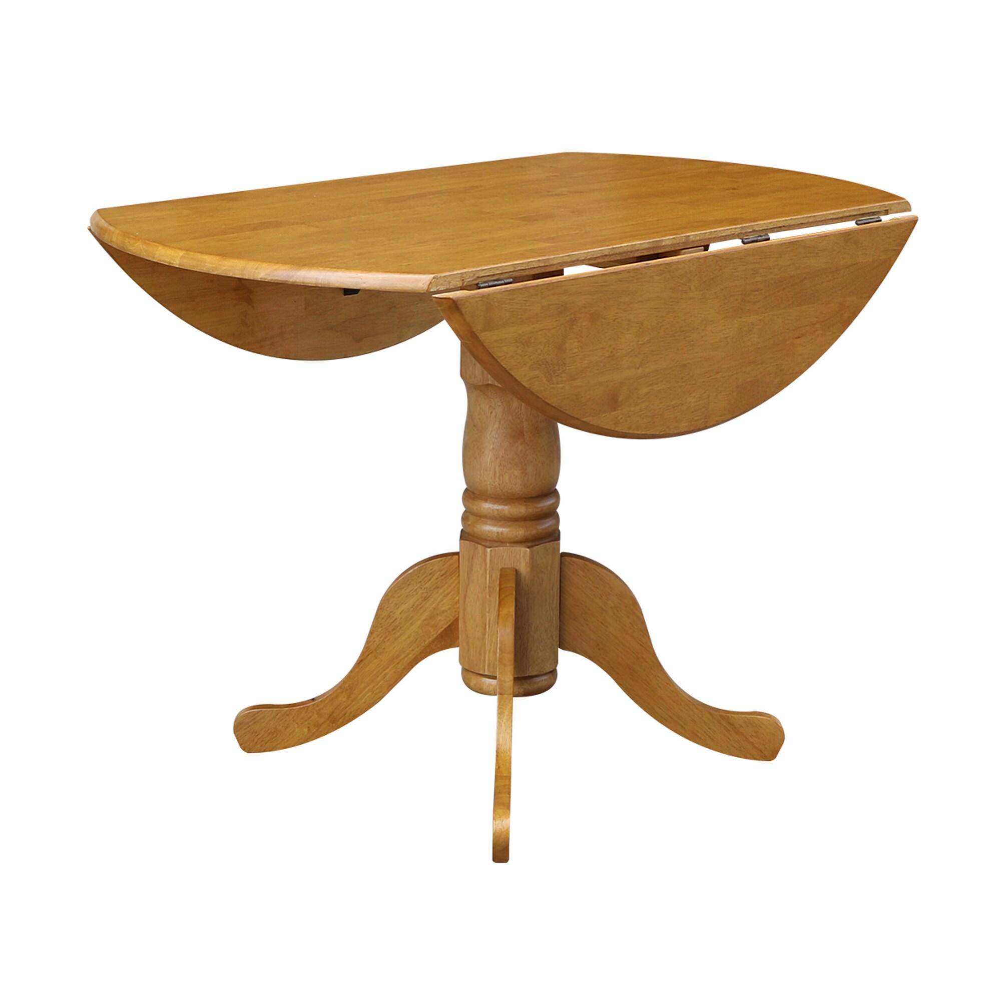 42" Mason Round Dual Drop Leaf Extendable Dining Table Oak - International Concepts: Pedestal Base, Seats 4, Wood Frame