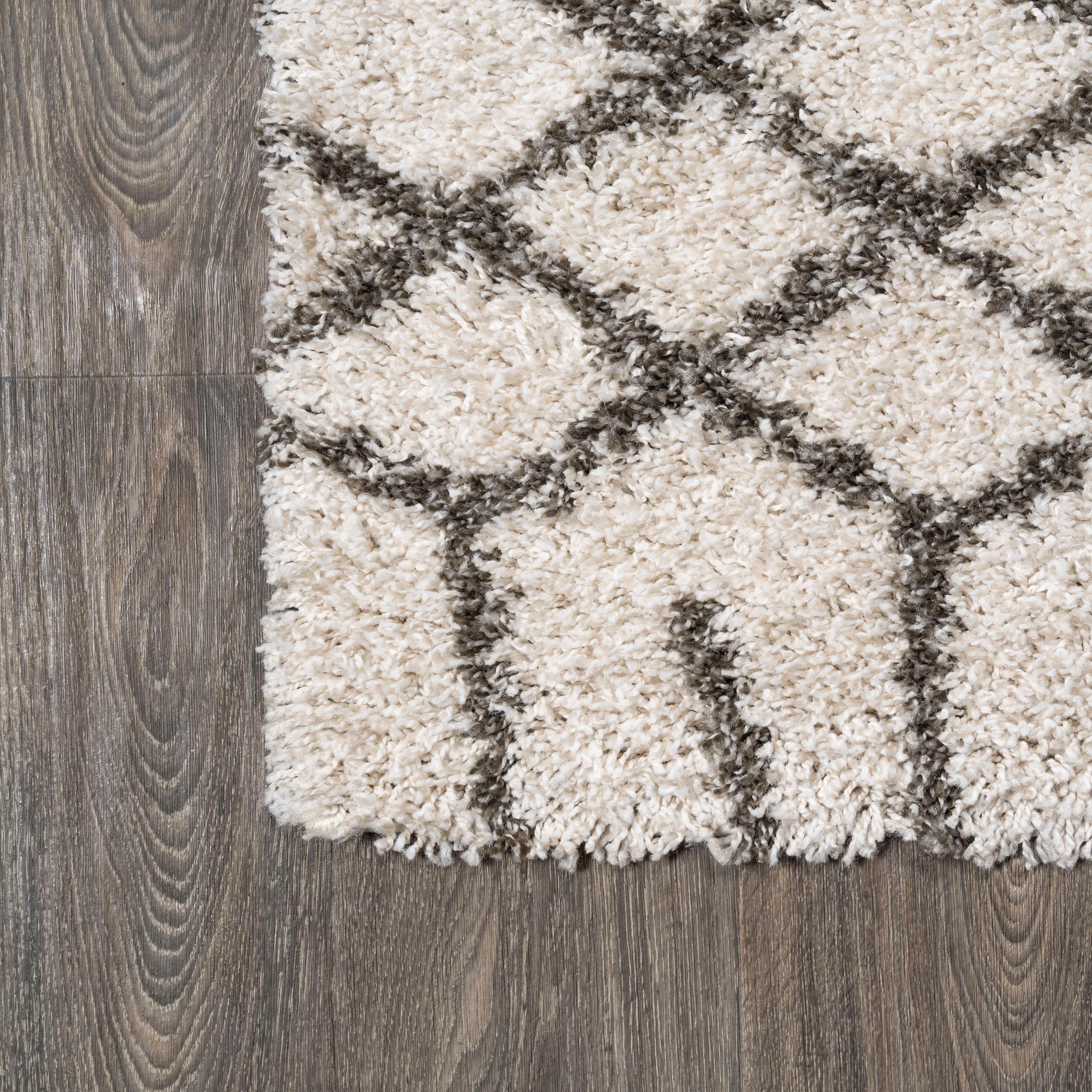 3'x5' Algaida Moroccan Diamond Shag Area Rug, Beige/Dark Gray - JONATHAN Y