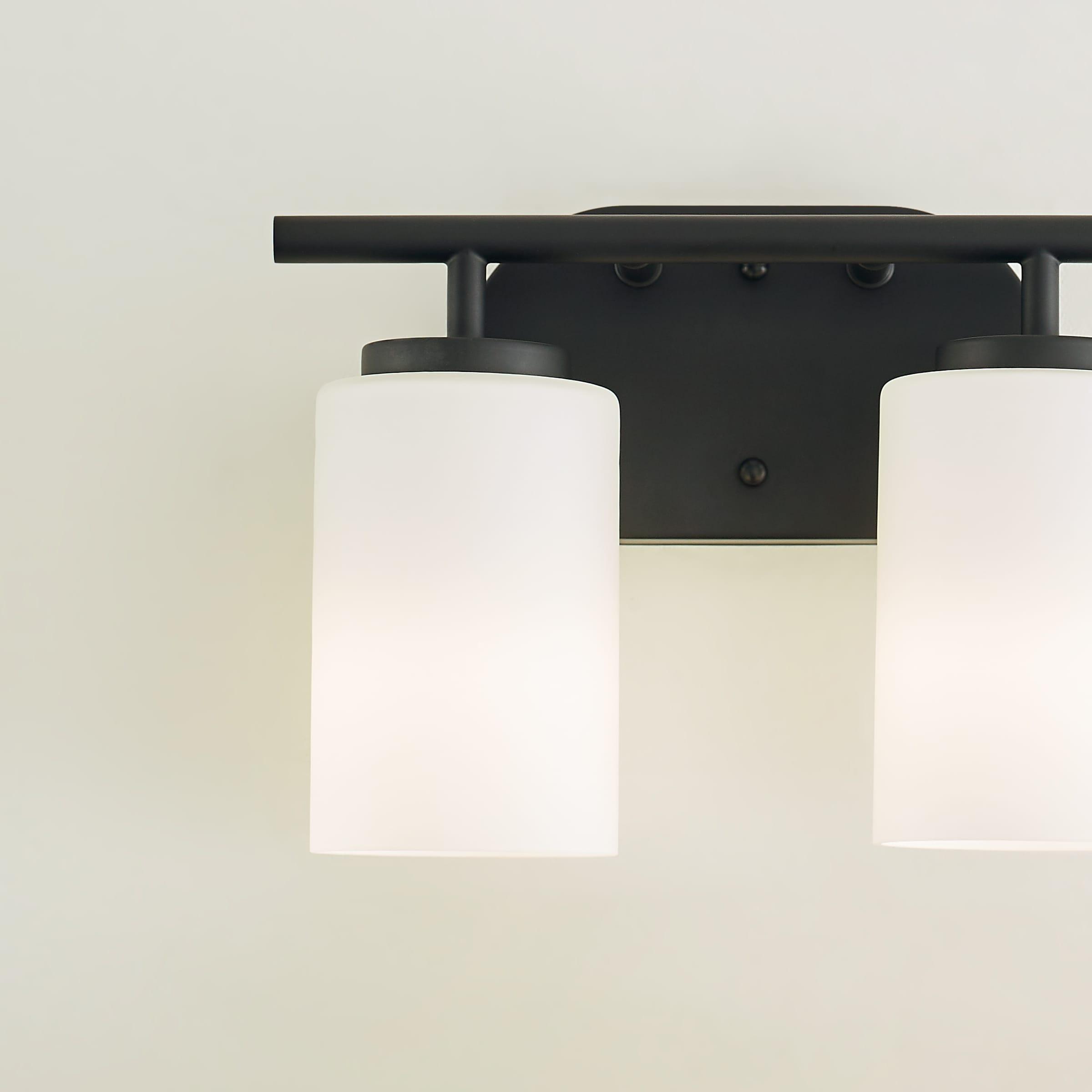 Oslo 12.5 in. 2-Light Midnight Black Transitional Contemporary Bathroom Vanity Light with Cased Opal Etched Glass Shades