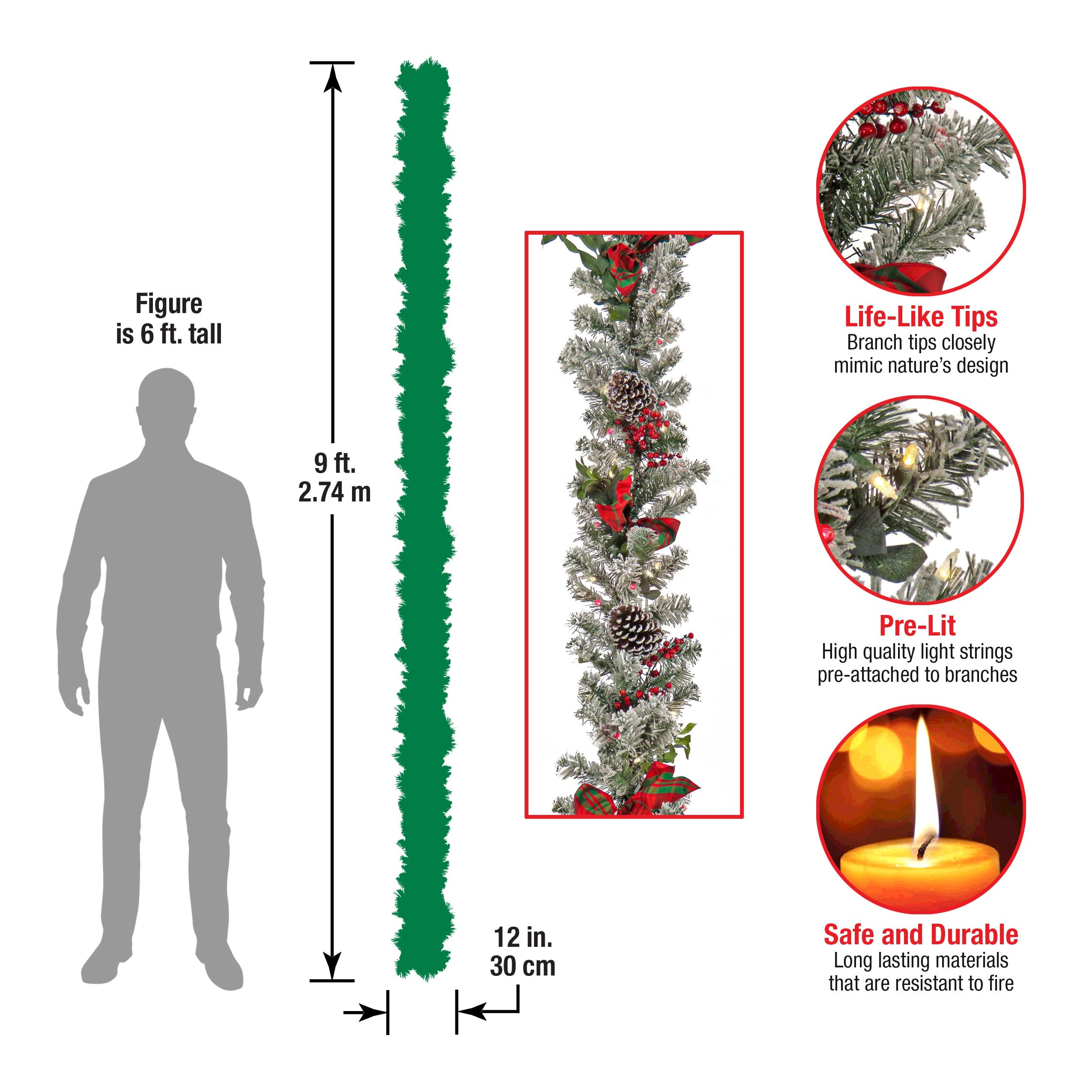 9 ft. General Store Snowy Garland with LED Lights and Bows