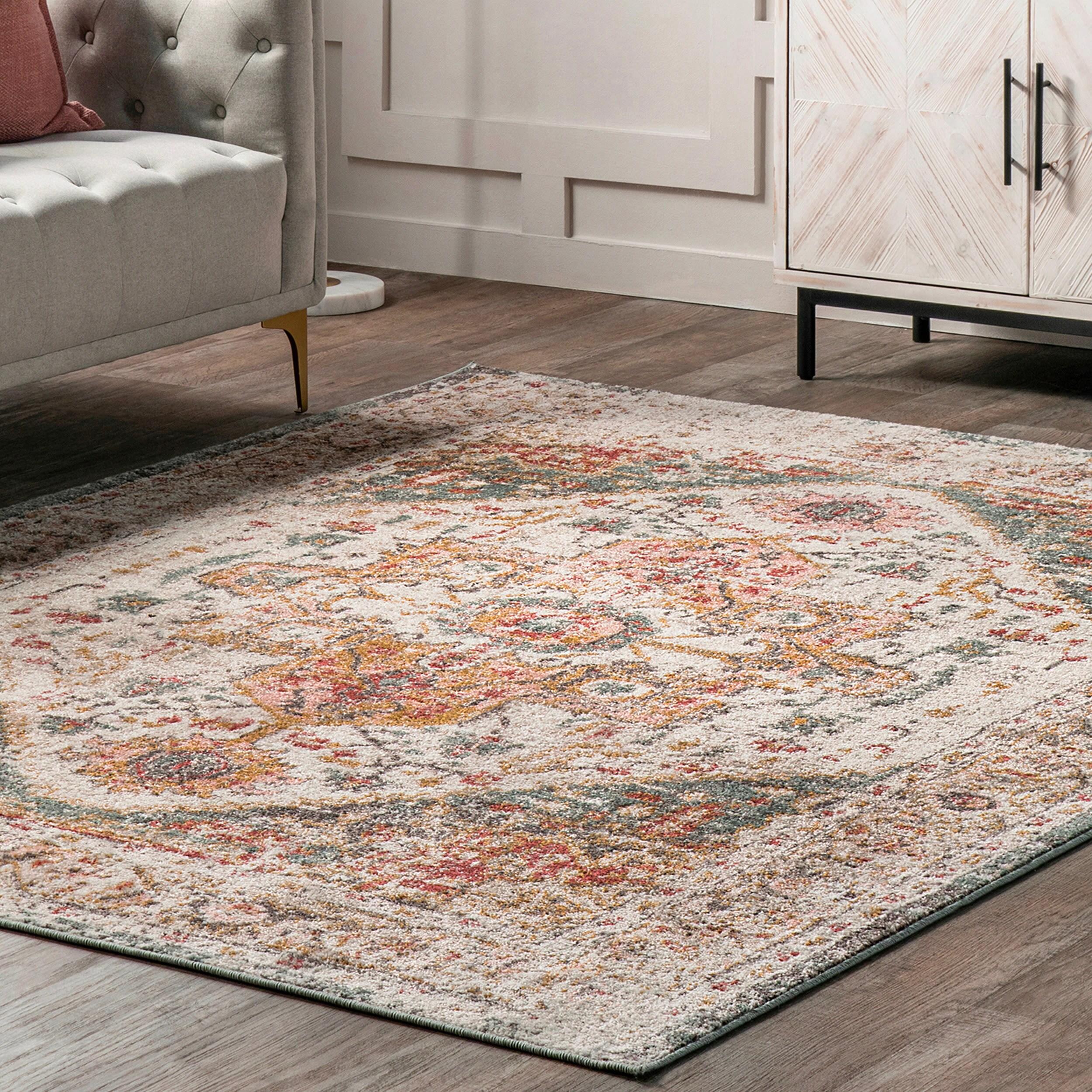 Nuloom 12x15 Justine Vintage Medallion Indoor Area Rug, Beige, Faded Persian Design, Stain Resistant, BedroomLiving Room, Kitchen,