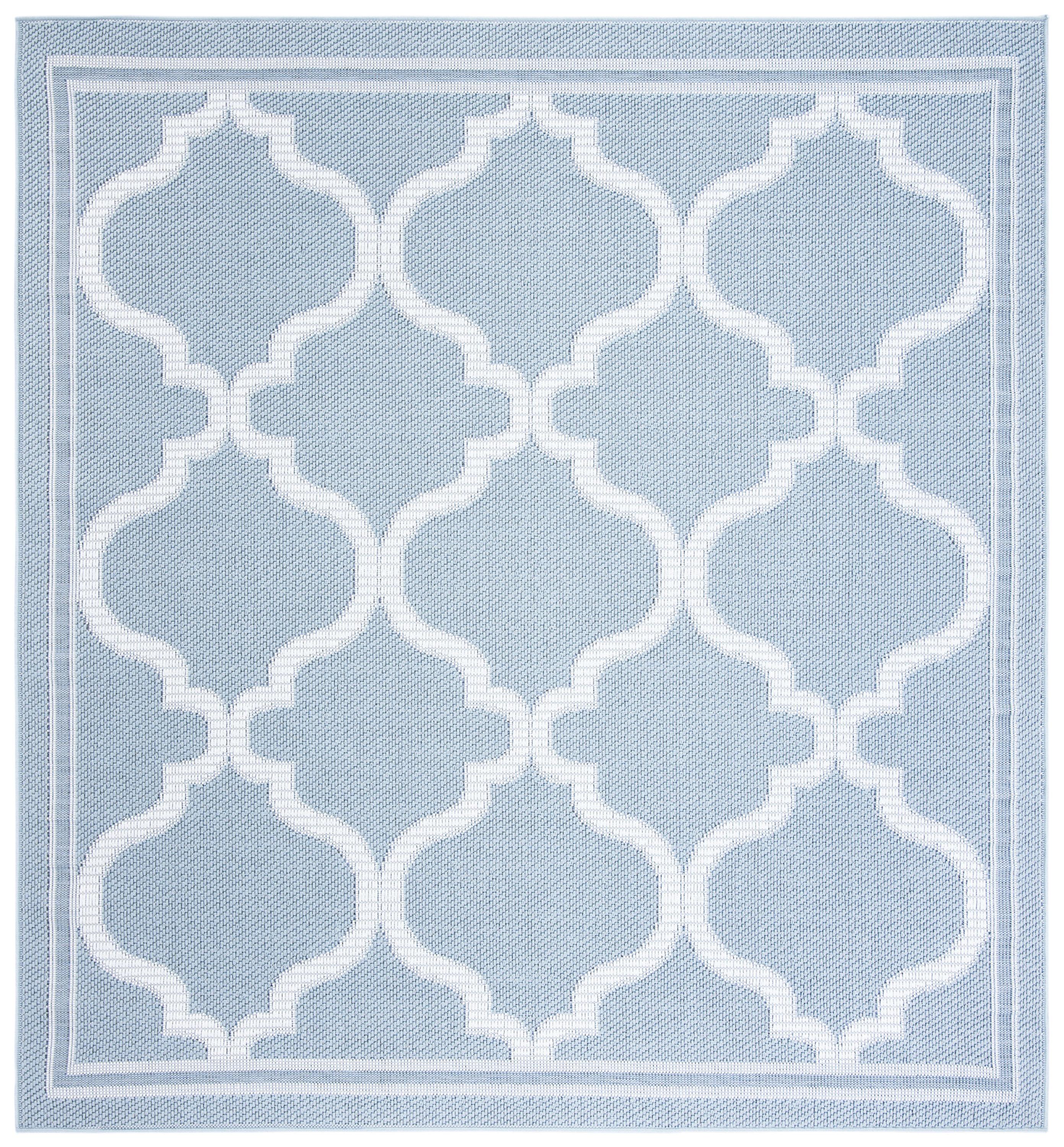 Easy-Care Coastal Charm Light Blue & Ivory Synthetic 6'7" Square Rug