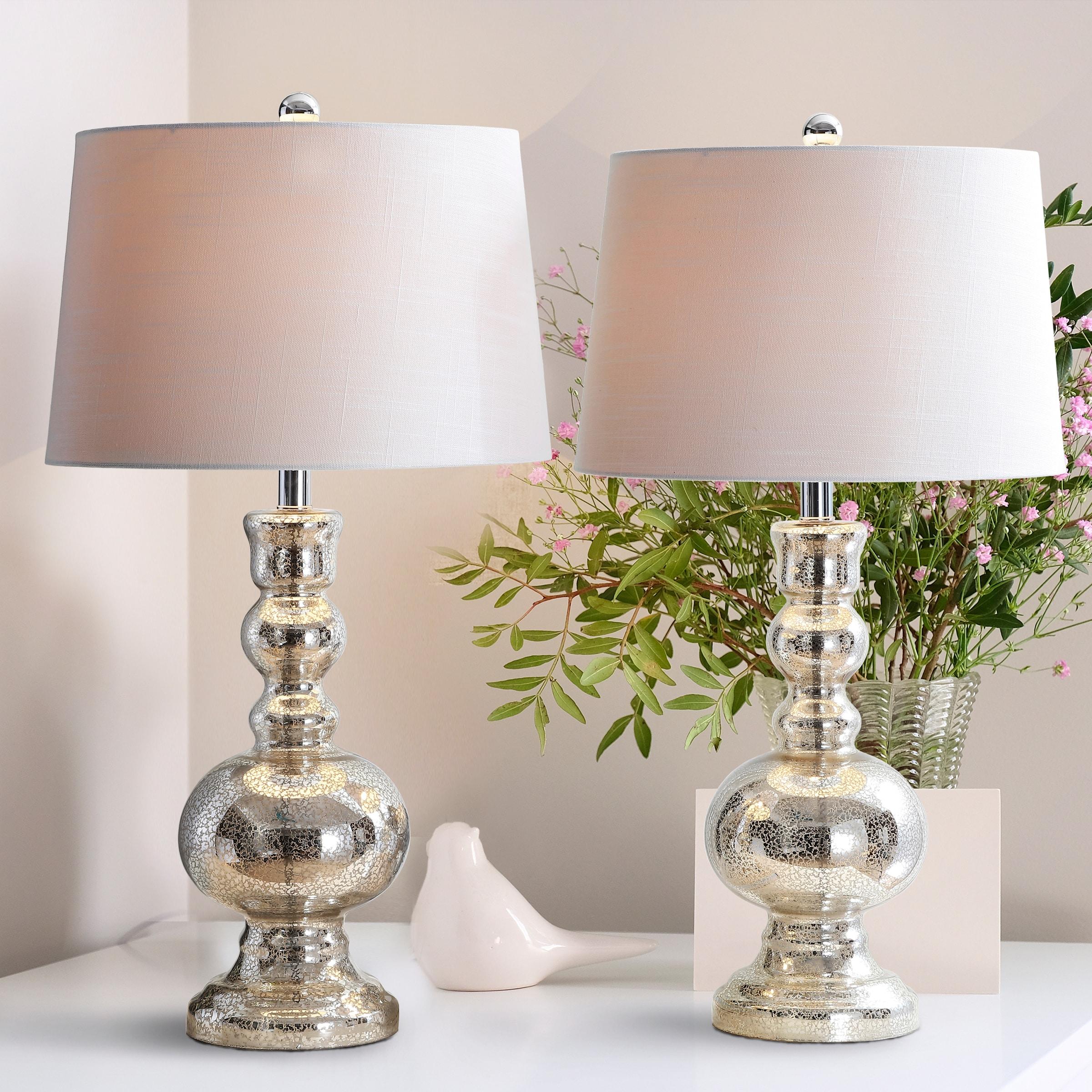 JONATHAN Y JYL1061D-SET2 Genie 28.5" Glass LED Table Lamp, Contemporary, Transitional for living room, dinning room, bedroom, office Bulb Included, Mercury Silver (Set of 2)