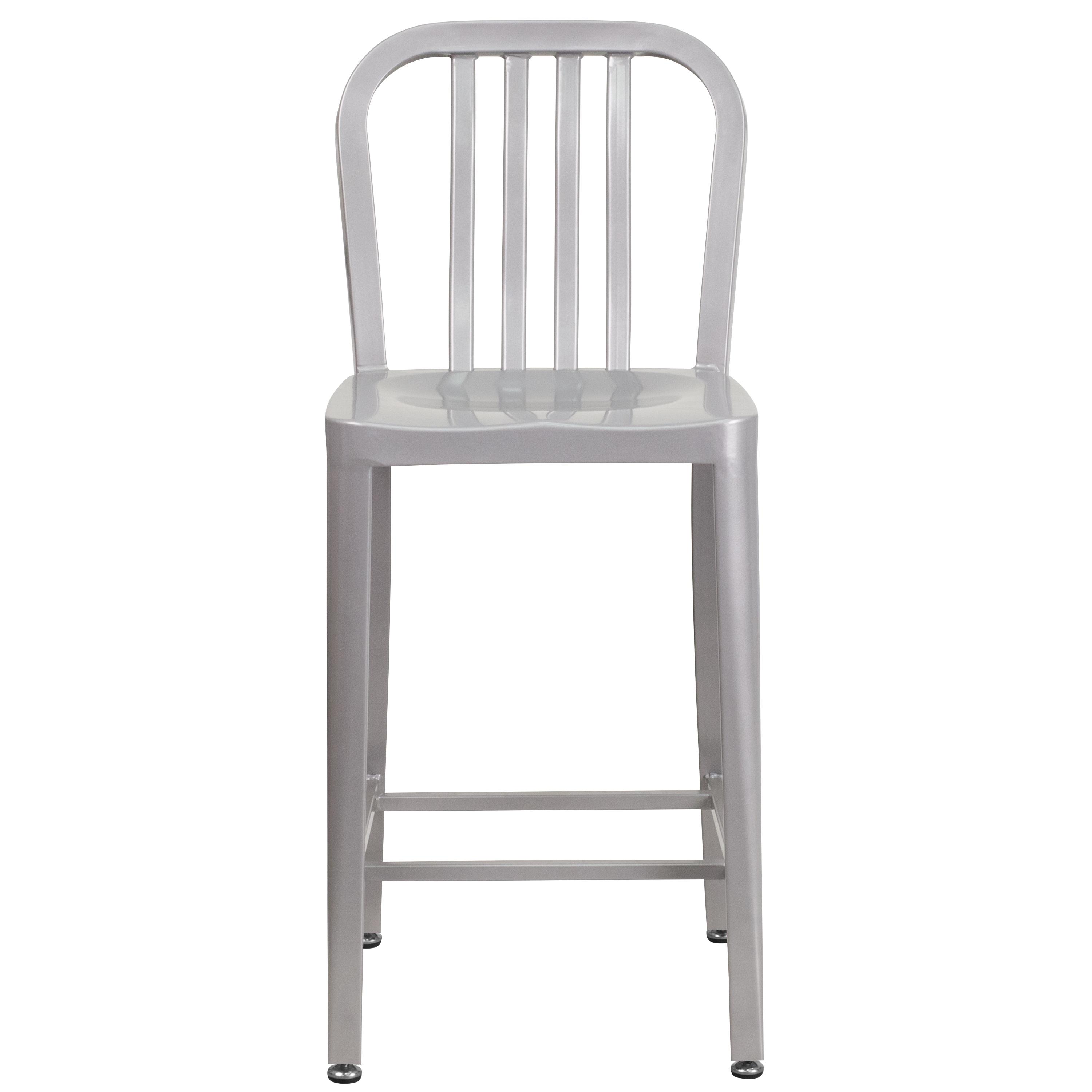 Flash Furniture 24" Commercial Grade Metal Modern Counter Height Stool with Footrest, Silver