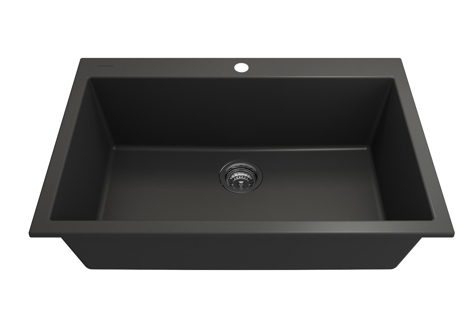 Matte Black Granite Single Bowl Drop-In Kitchen Sink