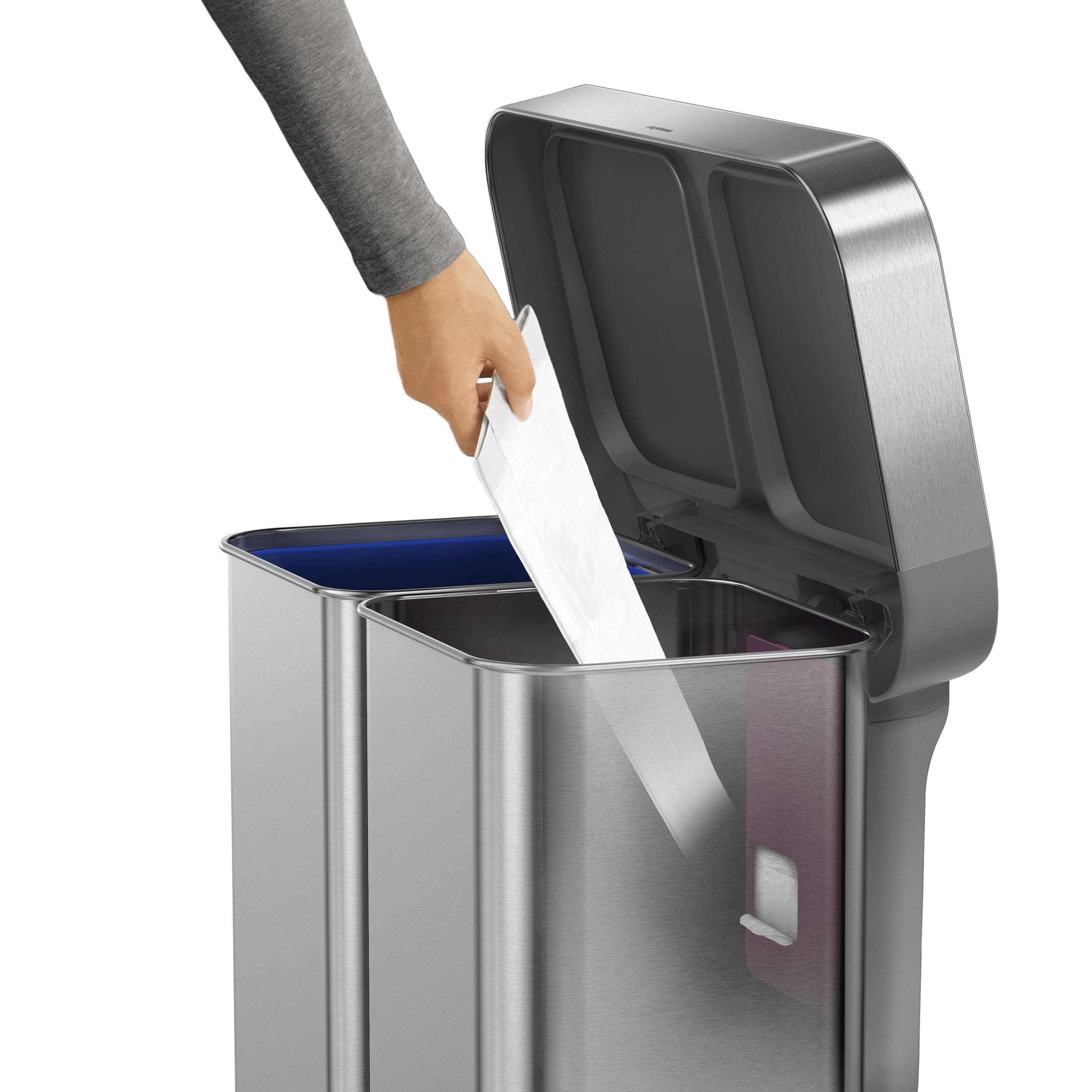 Simplehuman 58L / 15.3 Gallon Hands-Free Dual Compartment Recycling Kitchen Step Trash Can with Lid