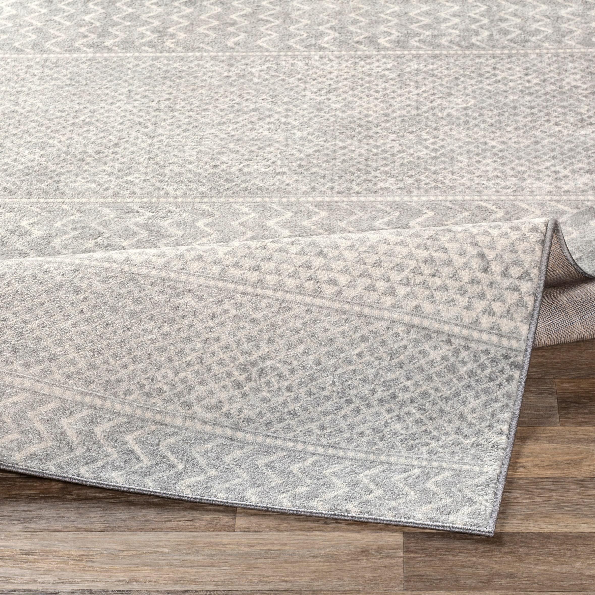 Gray and Cream Rectangular Reversible Stain-Resistant Area Rug