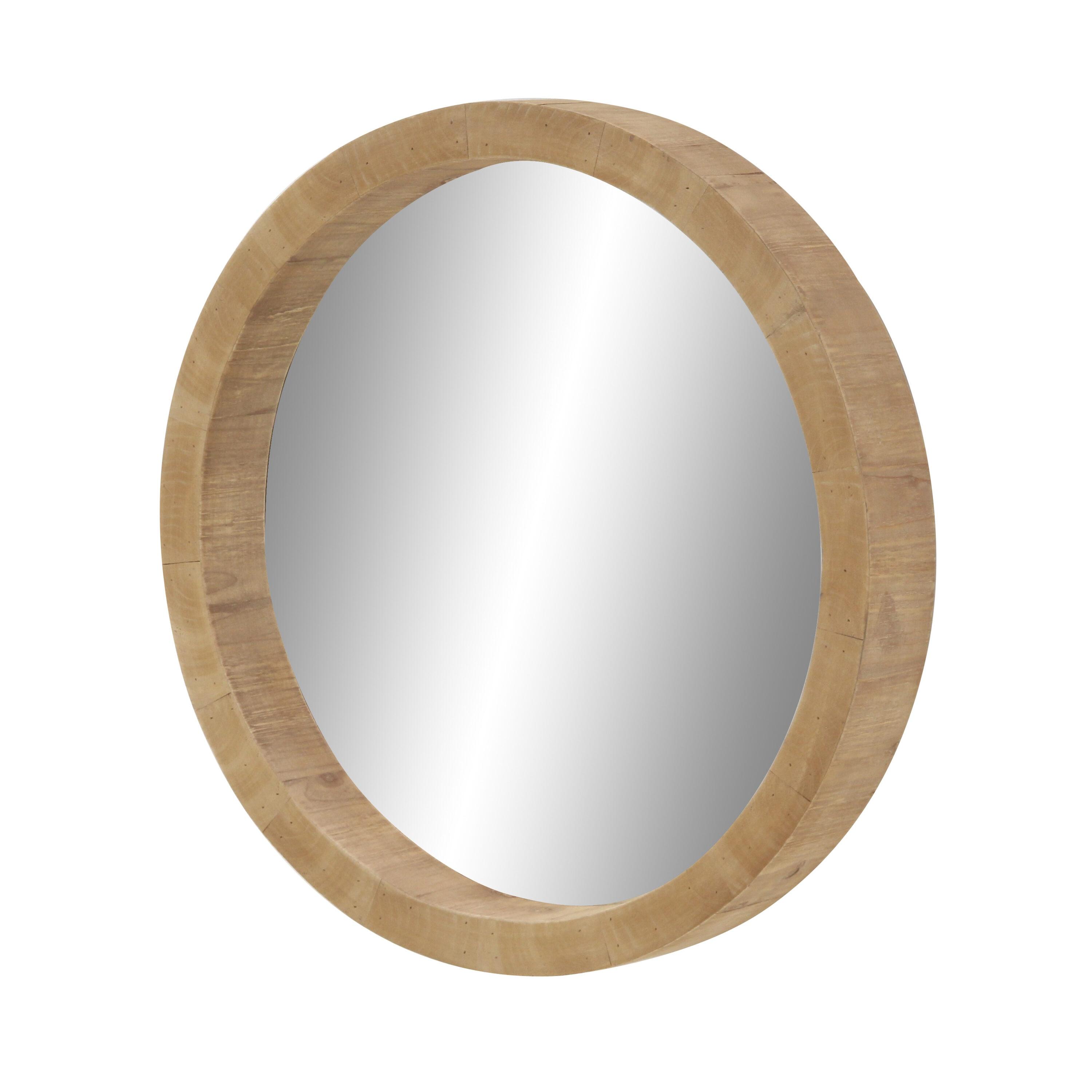 24" Round Natural Brown Wood Wall Mirror