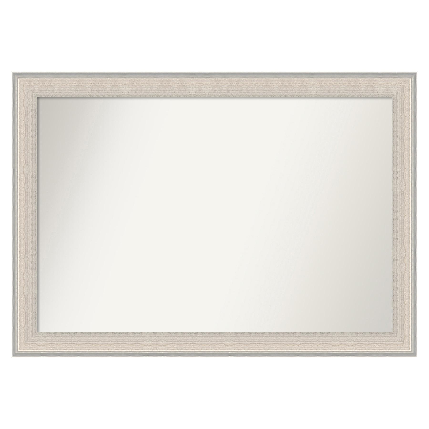 41"x29" Non-Beveled Cottage Wood Bathroom Wall Mirror White/Silver - Amanti Art: Modern Rectangle, Wall Mount, Wood Frame