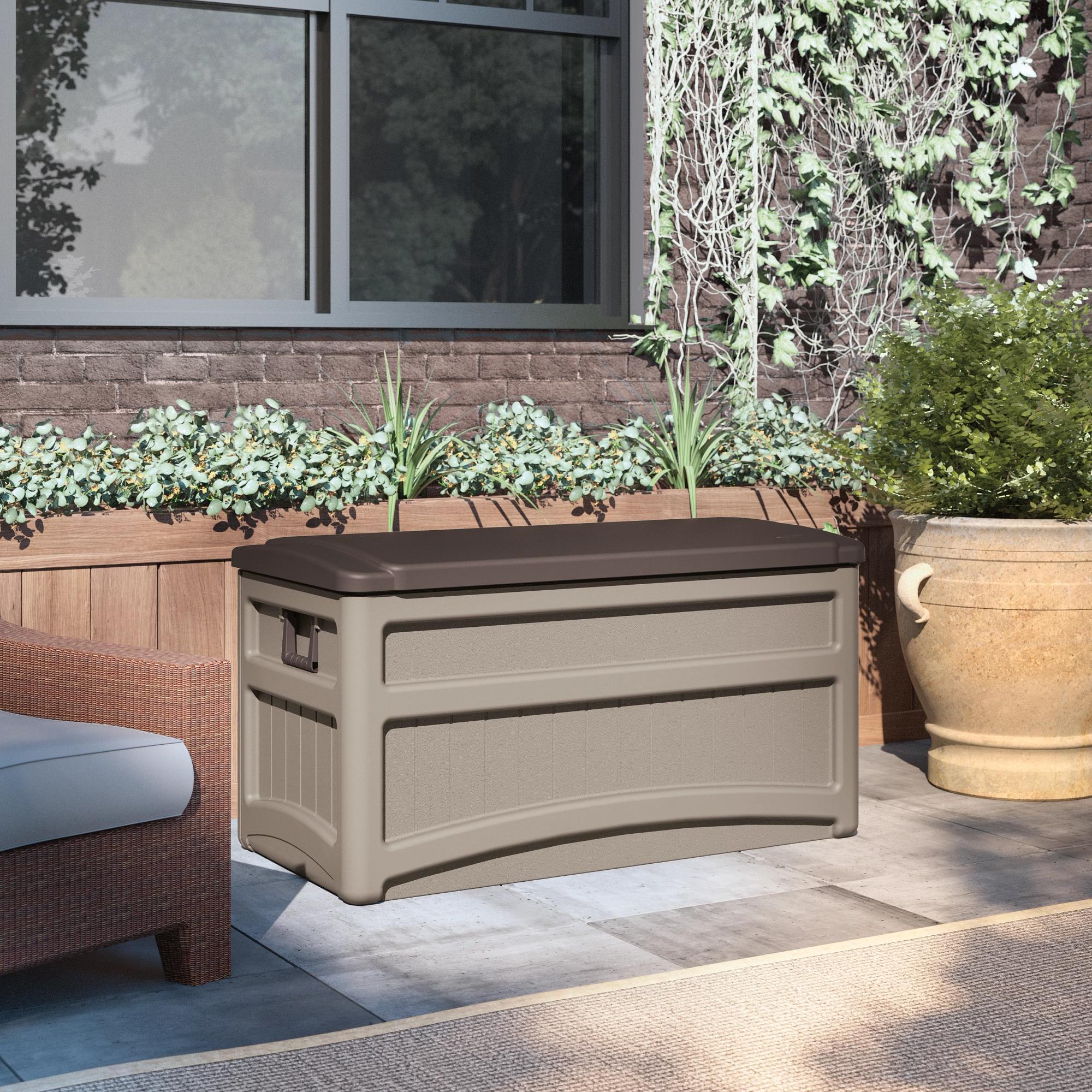 Suncast Suncast 78 Gallon Water Resistant Resin Deck Box with Wheels in Light Taupe/Mocha