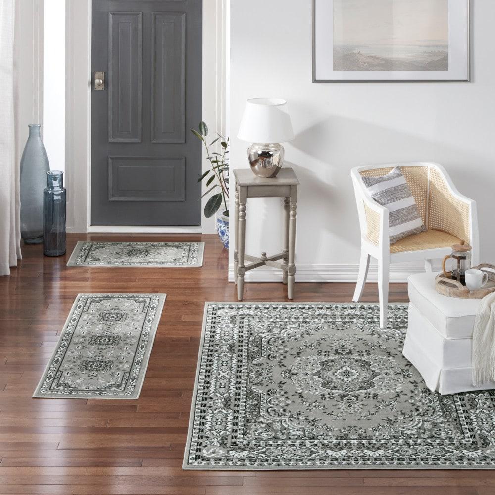 Home Dynamix Ariana Ksara Traditional Medallion Border Area Rug, Grey/Black, 3-Piece Set