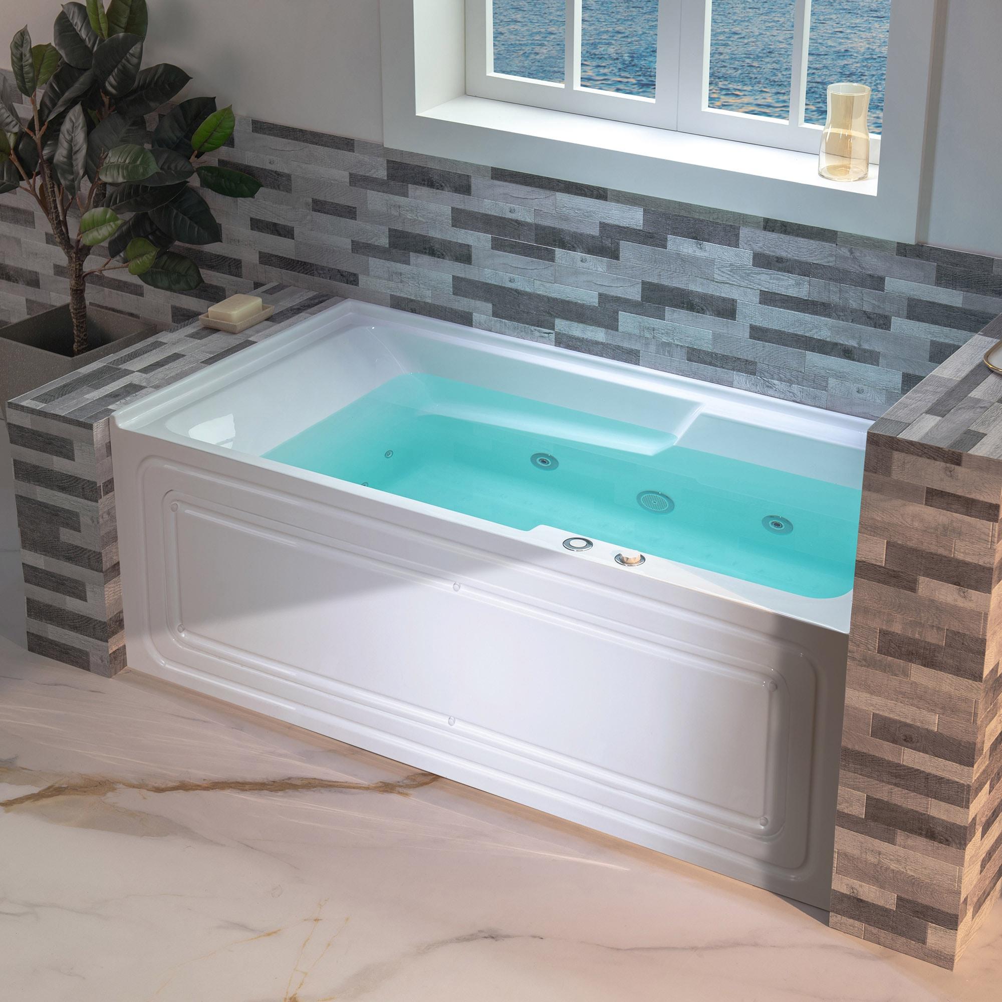 60" x 30" Whirlpool Heated Rectangular Alcove Acrylic Bathtub with Chrome/Matte Black Drain and Overflow