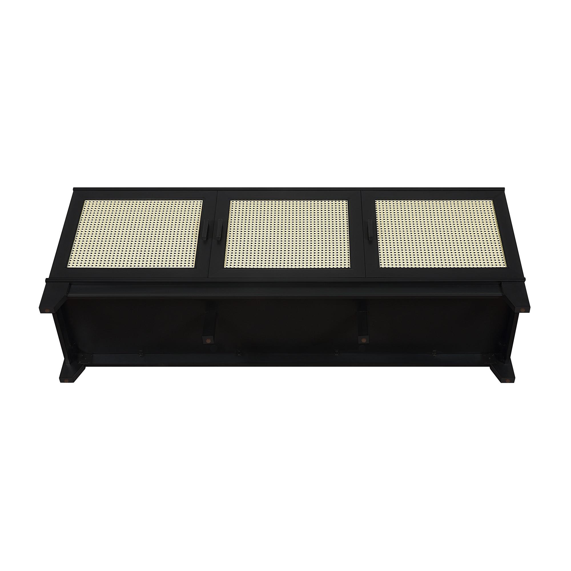 Sheridan Modern 6 Shelf Cane TV Stand for TVs up to 55" Black - Manhattan Comfort