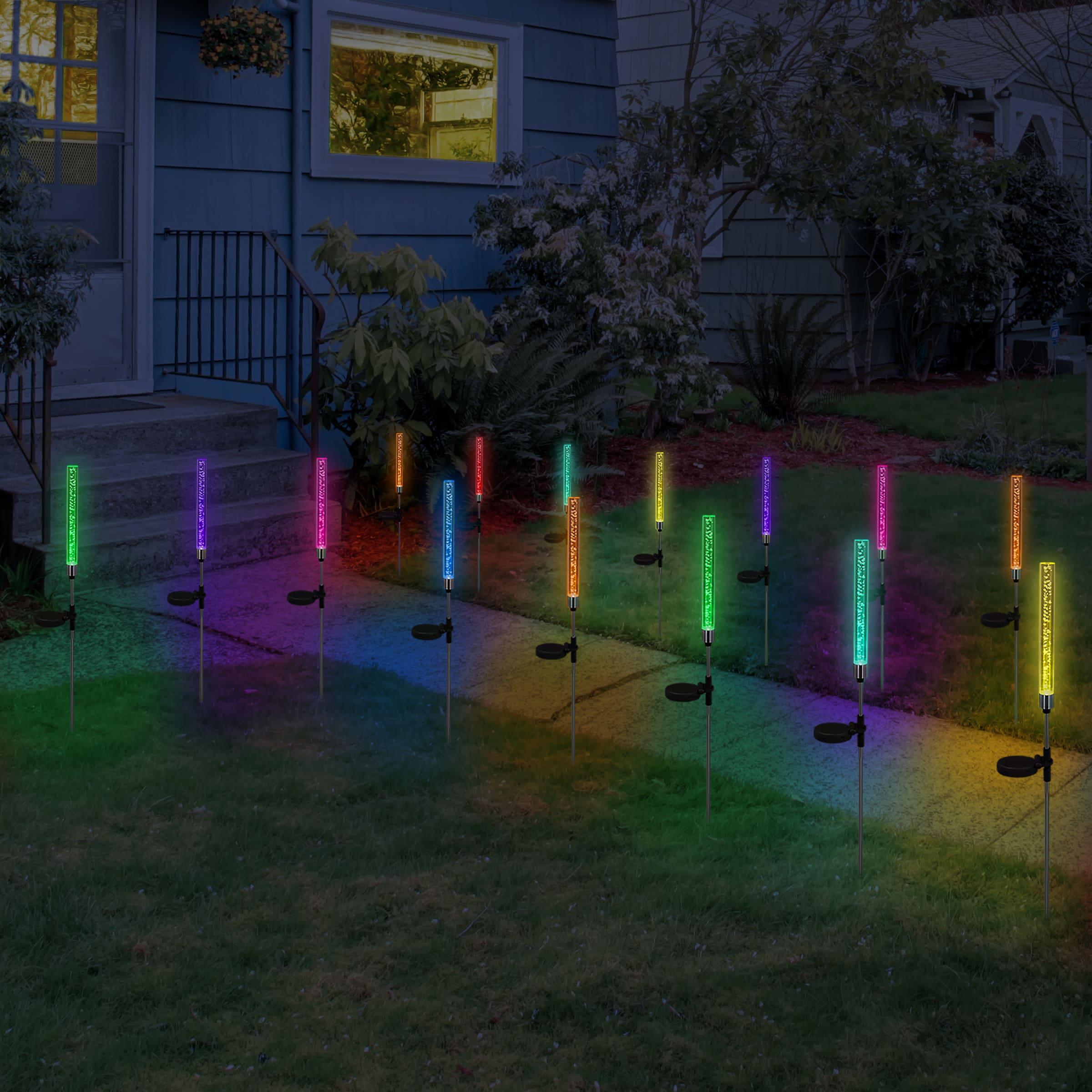 Exhart Two Color Changing Bubble Cylinder  Solar Powered Garden Stakes, 2.5x34 inches, Plastic (Outdoor Pathway Landscape Night Lights, For Home Garden, Patio, Yard, Home Decoration), Clear