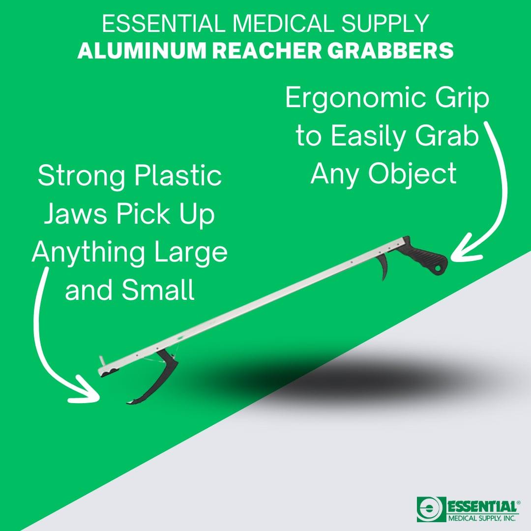 Essential Medical Supply Aluminum Reacher with Plastic Jaw and Raised Magnetic Post
