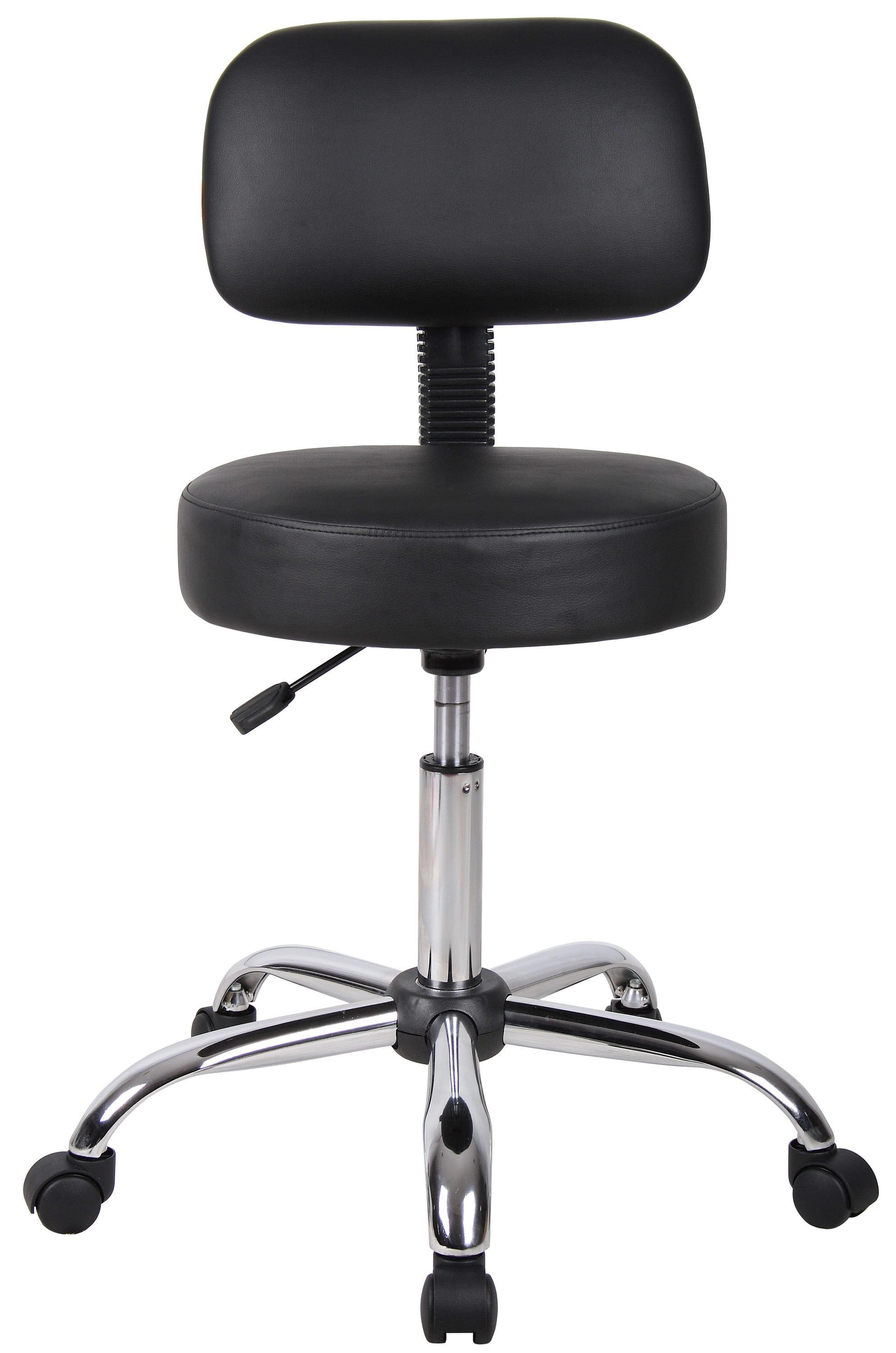 Medical Stool with Back Cushion Black - Boss Office Products: Chrome Base, Adjustable Height & Depth