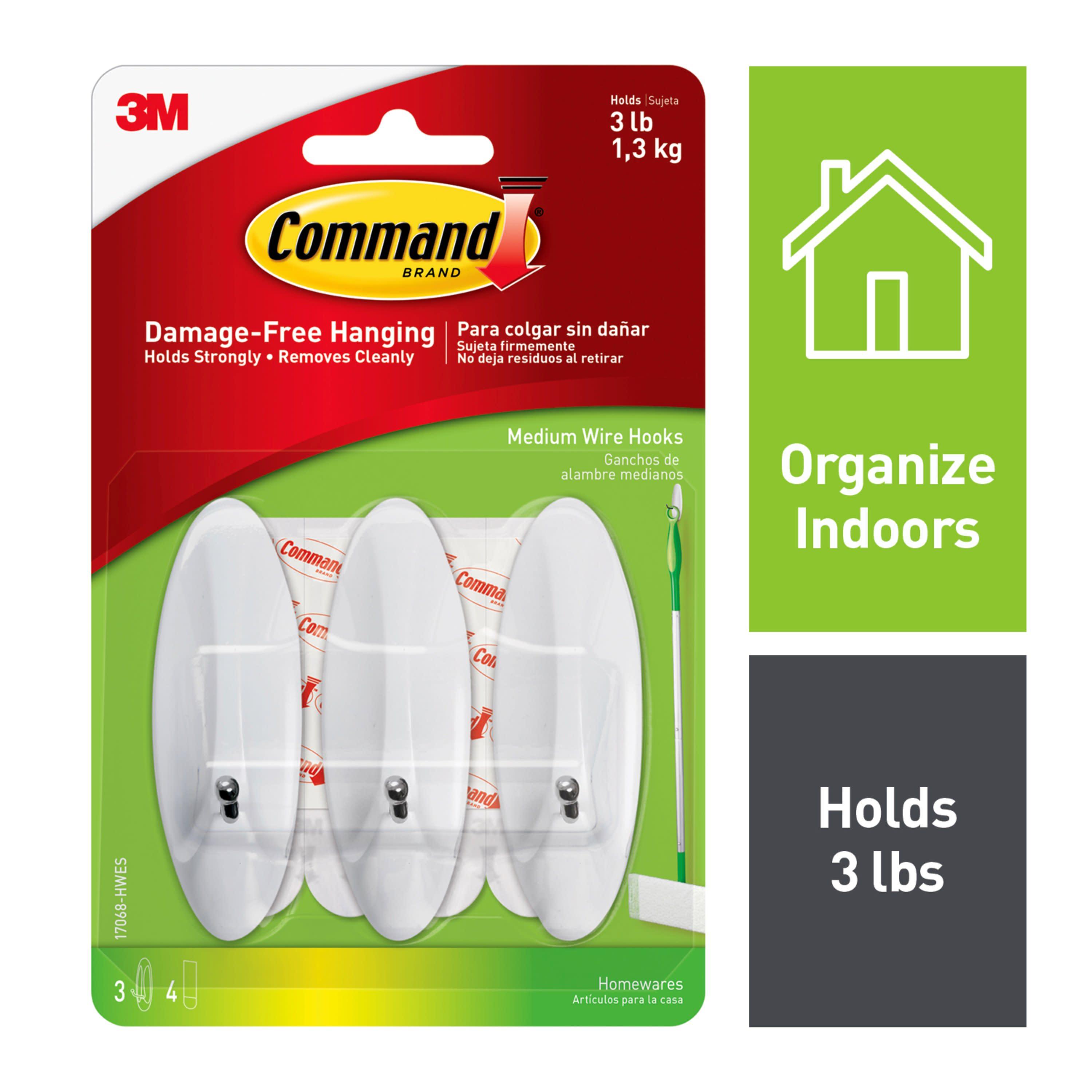 Command Wire Hooks, White, Medium, 3 Wall Hooks