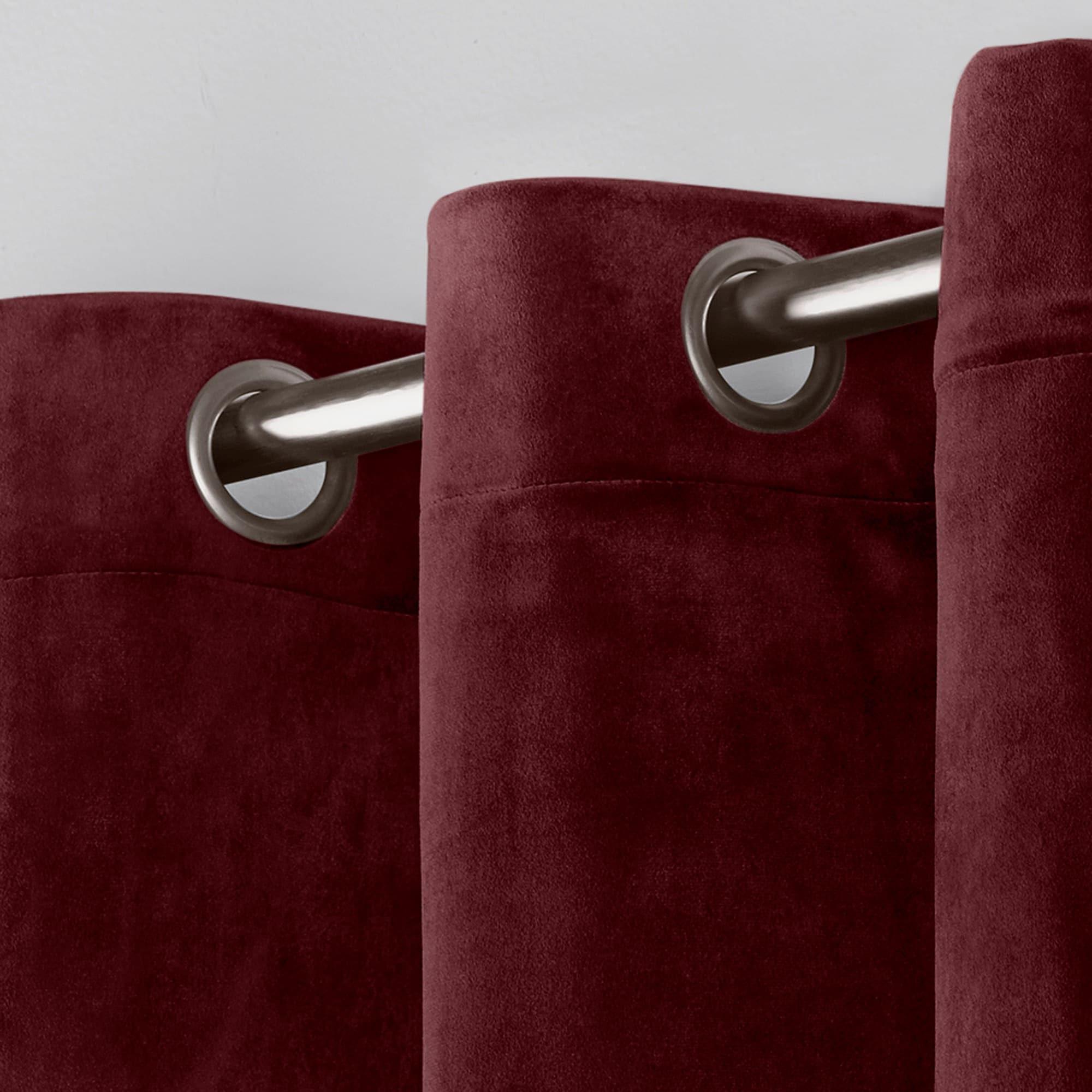 Set of 2 96"x54" Velvet Heavyweight Grommet Top Window Curtain Panel Burgundy Red: Light Filtering, Polyester