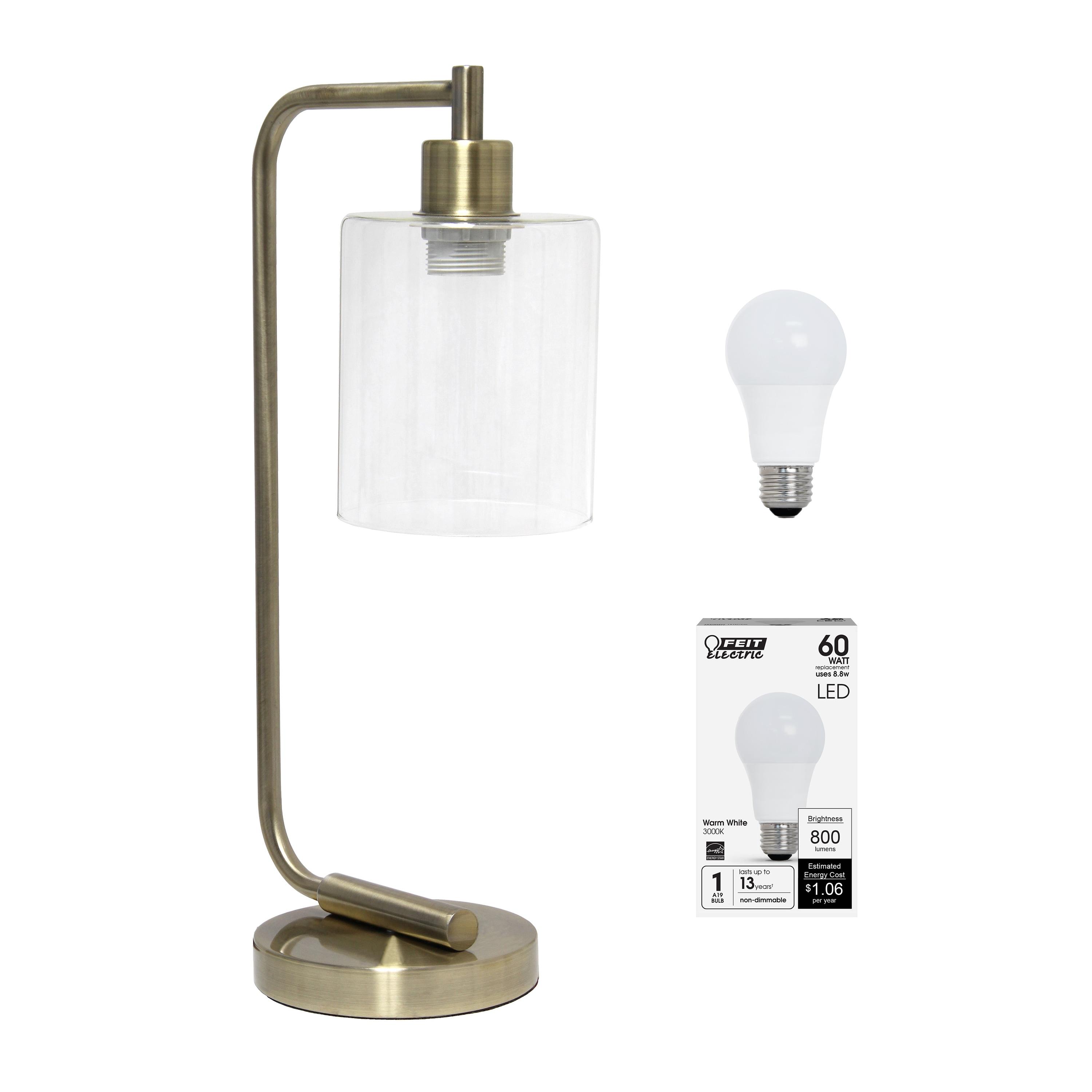 Modern Iron Desk Lamp with USB Port and Glass Shade Antique Brass Finish - Lalia Home: ETL Listed, No Assembly, Edison Bulb Compatible