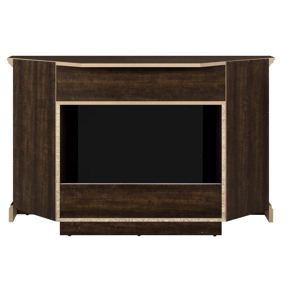 Espresso Corner Fireplace TV Stand with Faux Stone