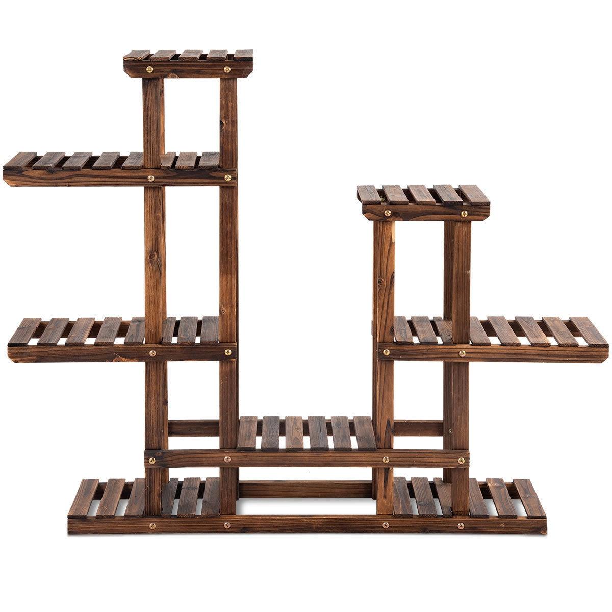 Costway 6Tier 13 Pots Wooden Plant Flower Display Stand Wood Shelf Storage Rack Garden