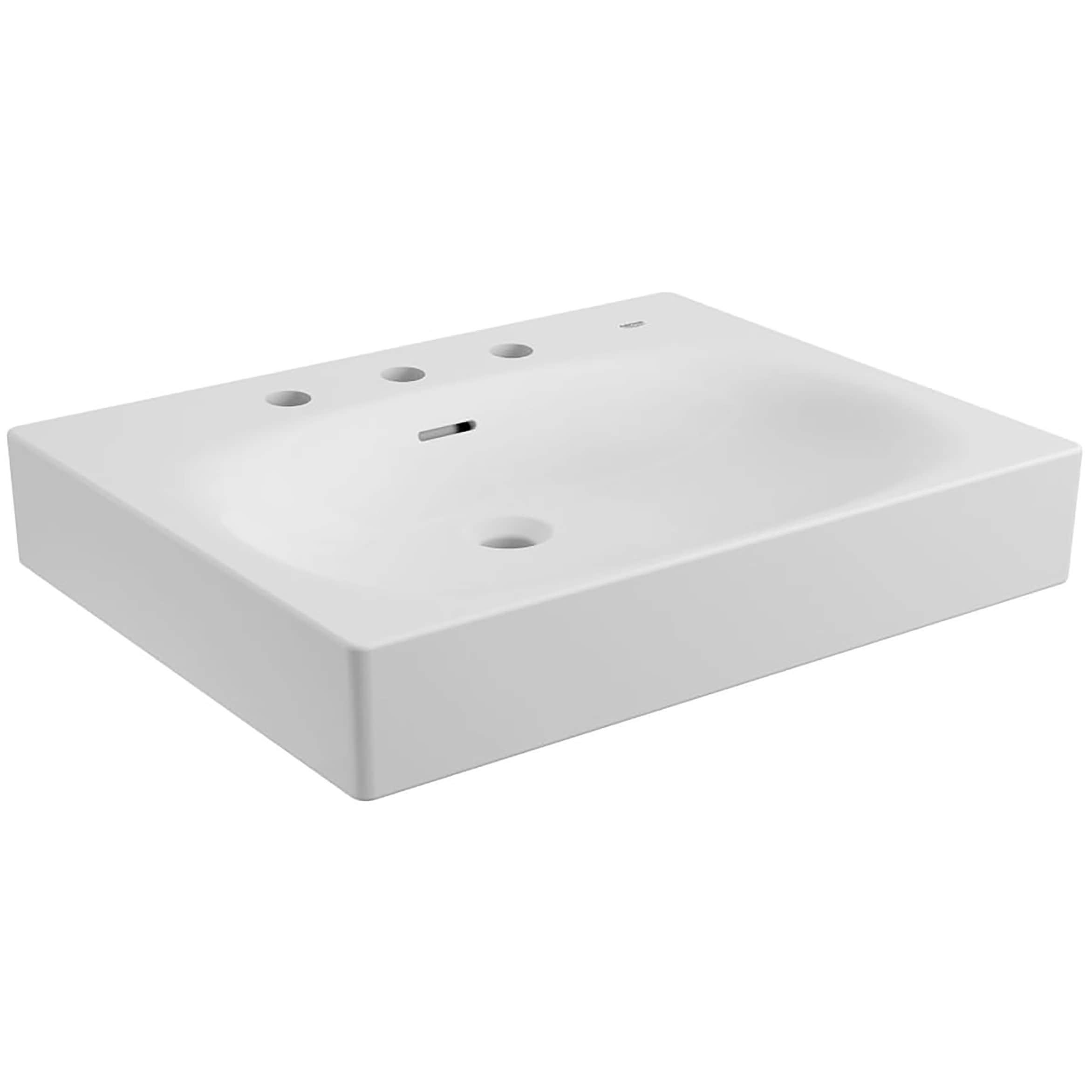 Eurocube® Alpine White Rectangular Wall Mount Bathroom Sink with Overflow