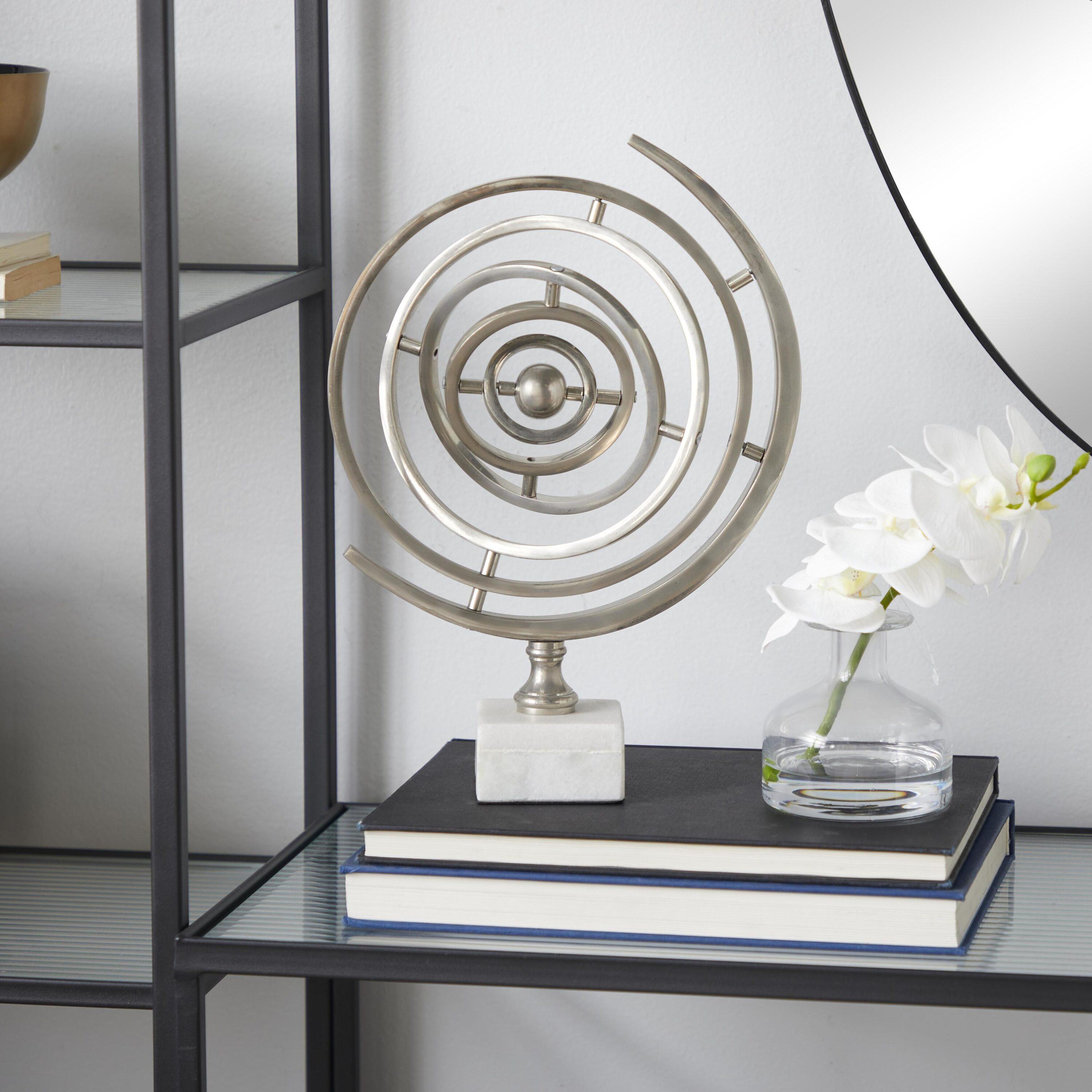 DecMode 10" Silver Armillary Globe with Marble Base