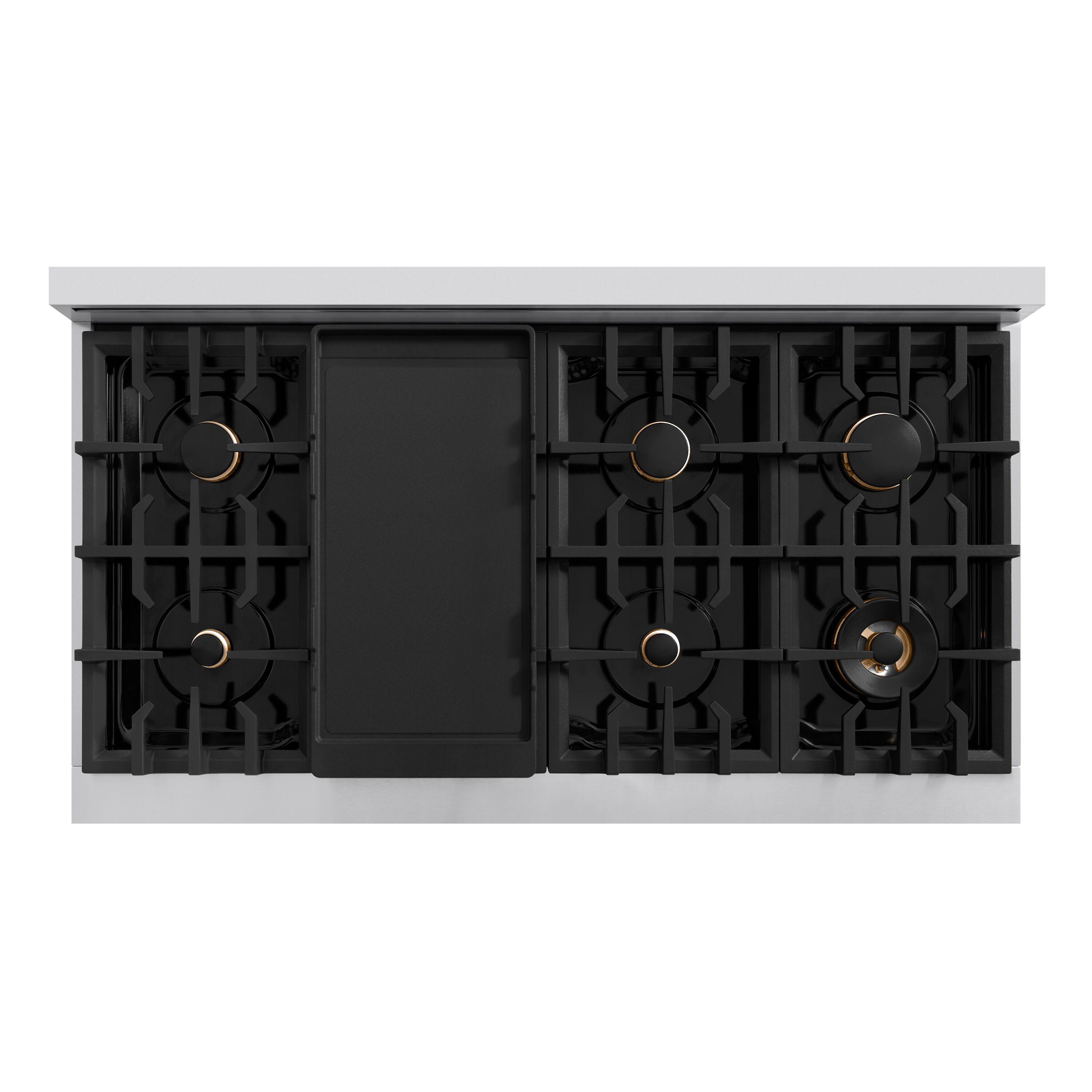 ZLINE ZLINE Autograph Edition 48 in. 6.7 cu. ft. Classic Double Oven Gas Range W/ 8 Burner Cooktop in Stainless Steel & Matte Black Accents (CGRZ-48-MB) CGRZ-48-G