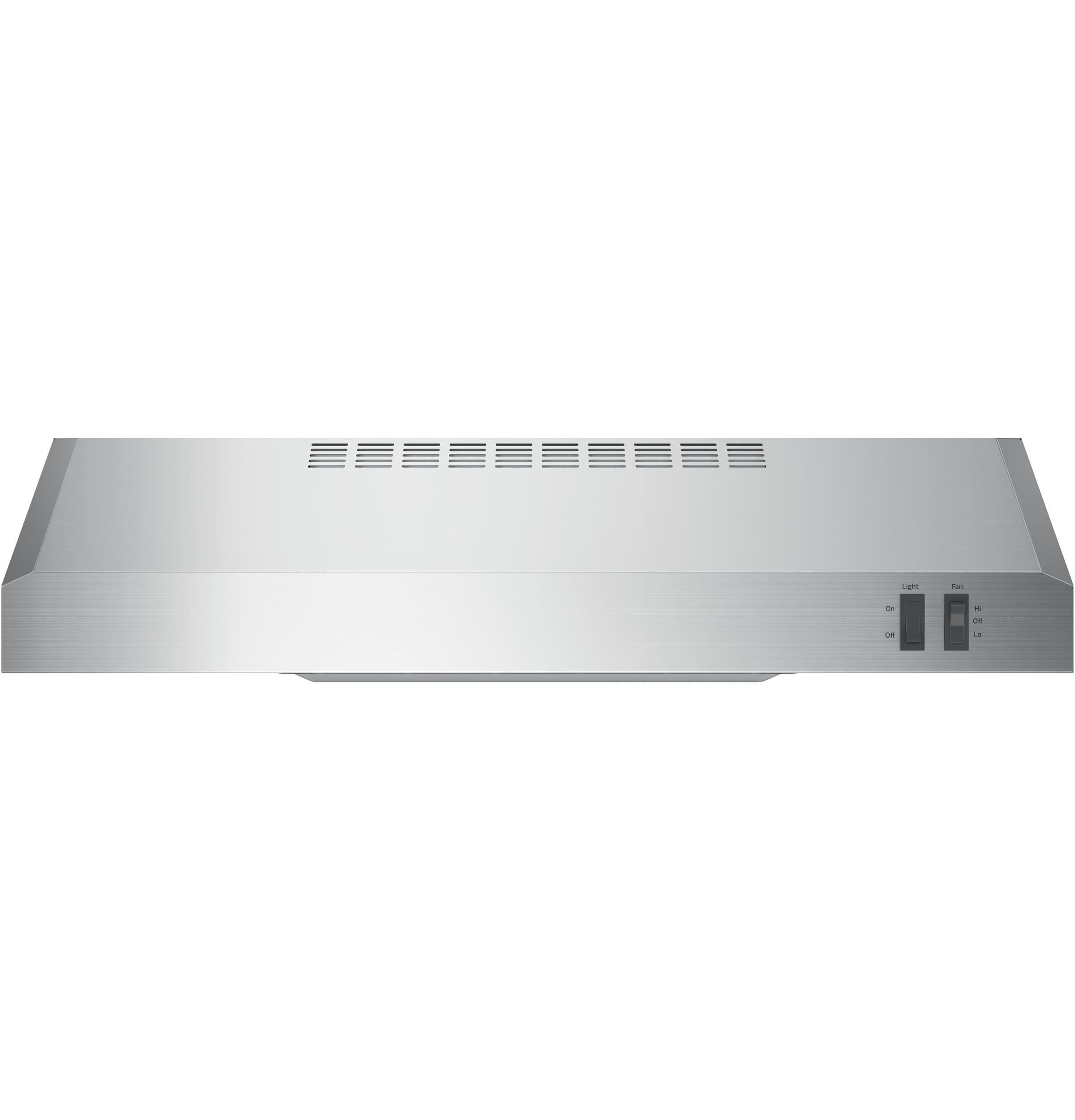 GE 24in. Under Cabinet Range Hood, convertible Duct, 2 Speed Exhaust Fan, Front Control and Reusable Filter, Stainless Steel