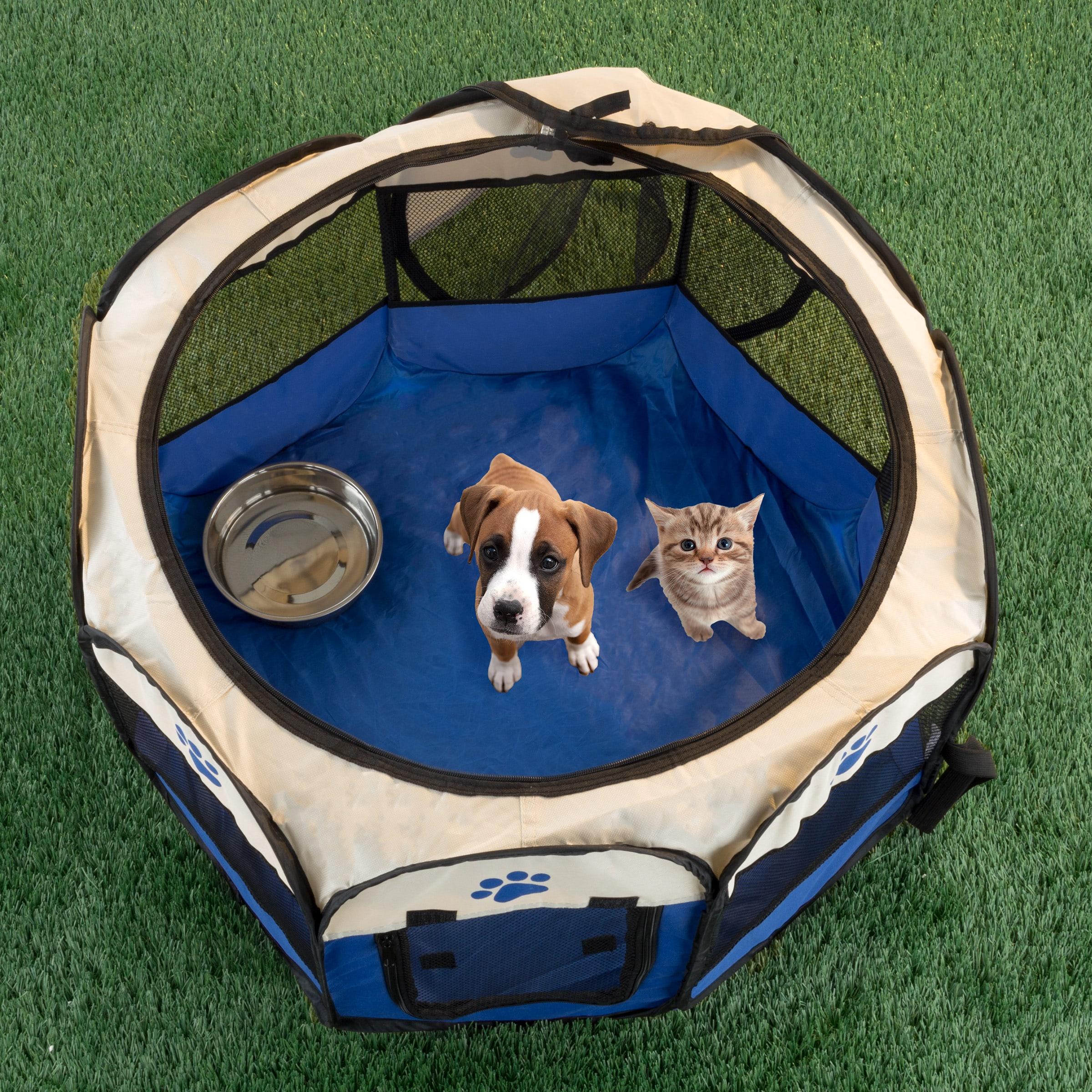 Pet Adobe Pop-Up Pet Playpen With Carrying Case – Portable Indoor/Outdoor Pet Enclosure - Blue