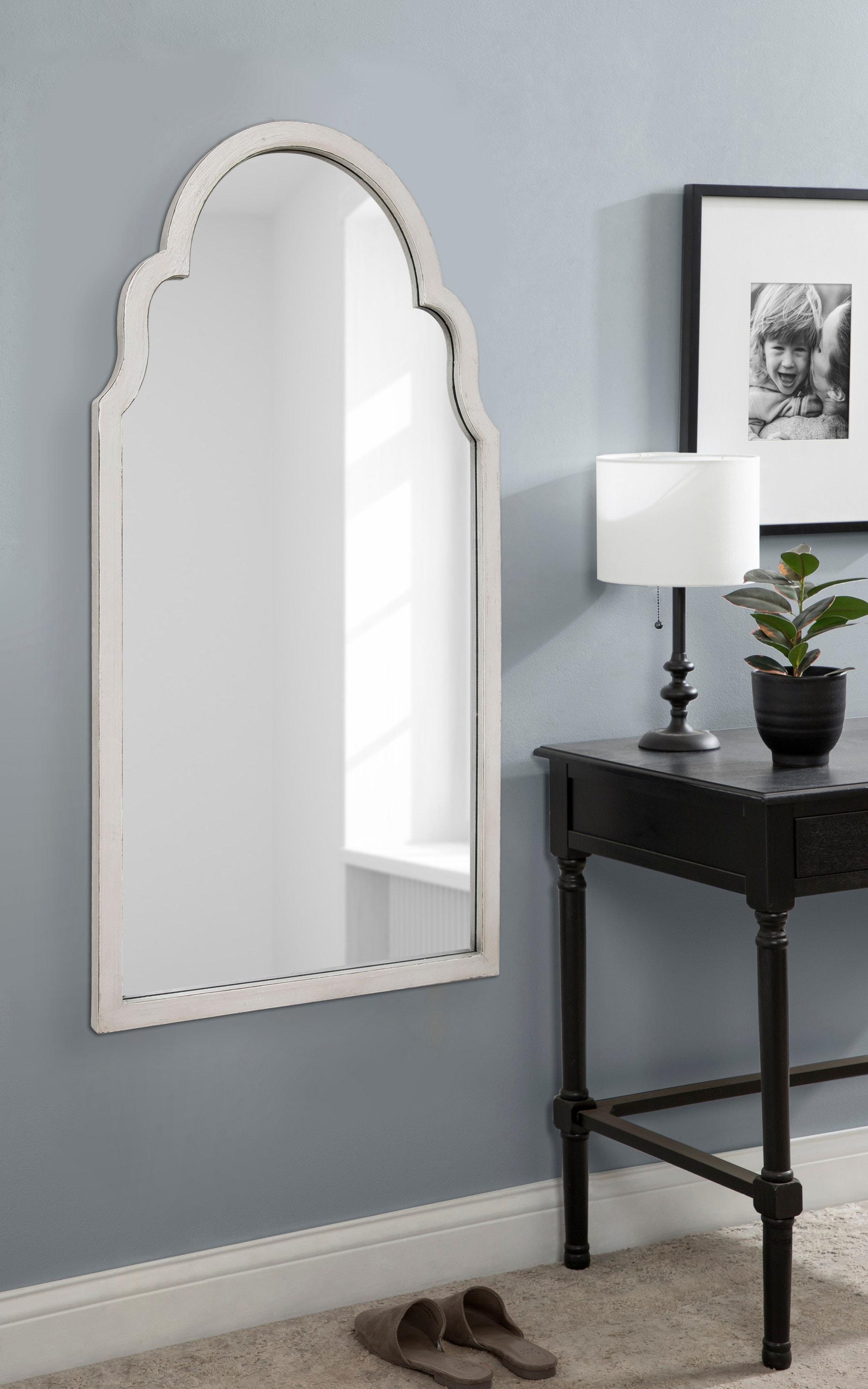 Kate and Laurel Damara Moroccan Scalloped Wall Mirror, 26 x 48, White, Decorative Mirror with Unique Shape and Distressed Finish for Farmhouse-Style Wall Decor