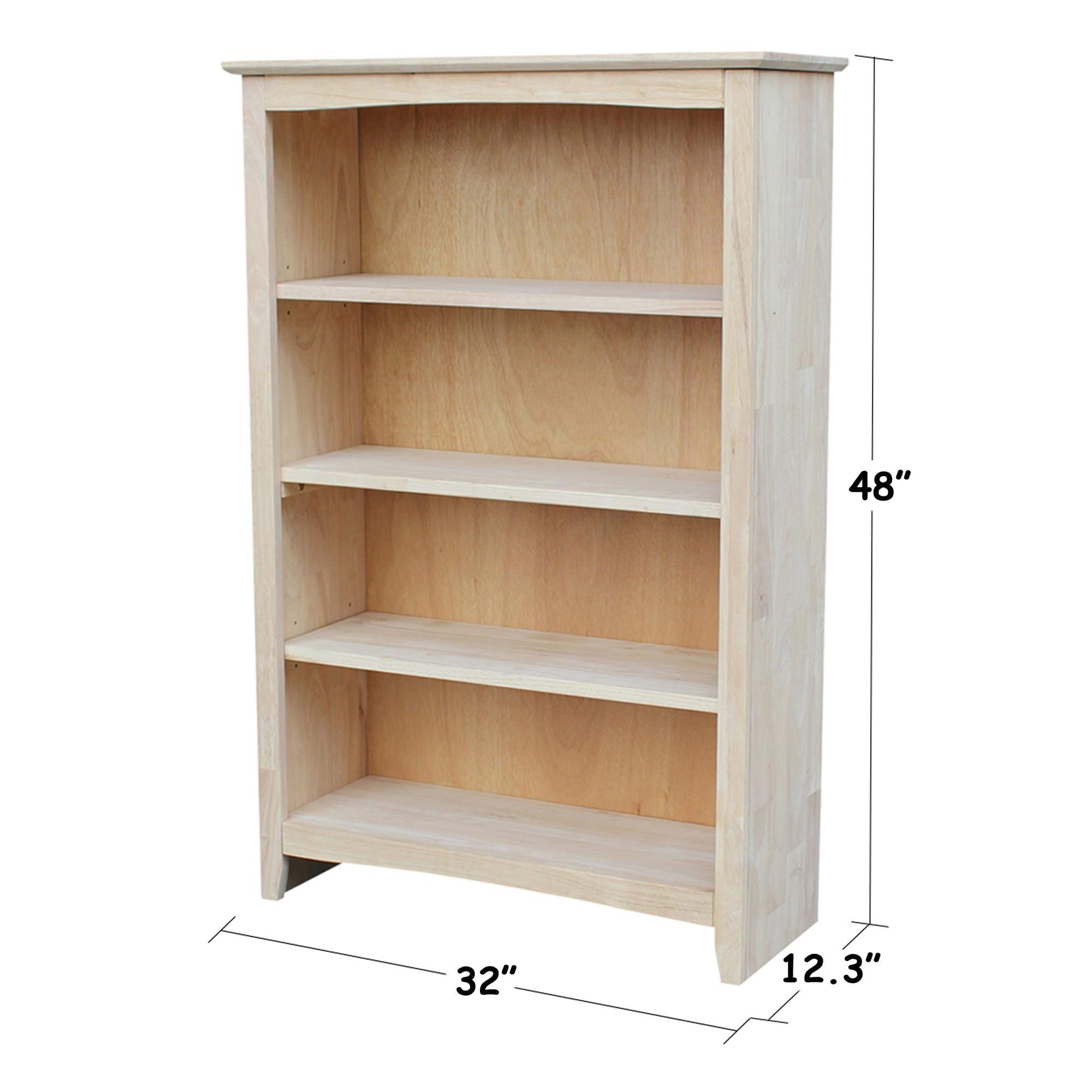 48" Shaker Bookshelf Unfinished - International Concepts: Solid Parawood, 4-Shelf Storage