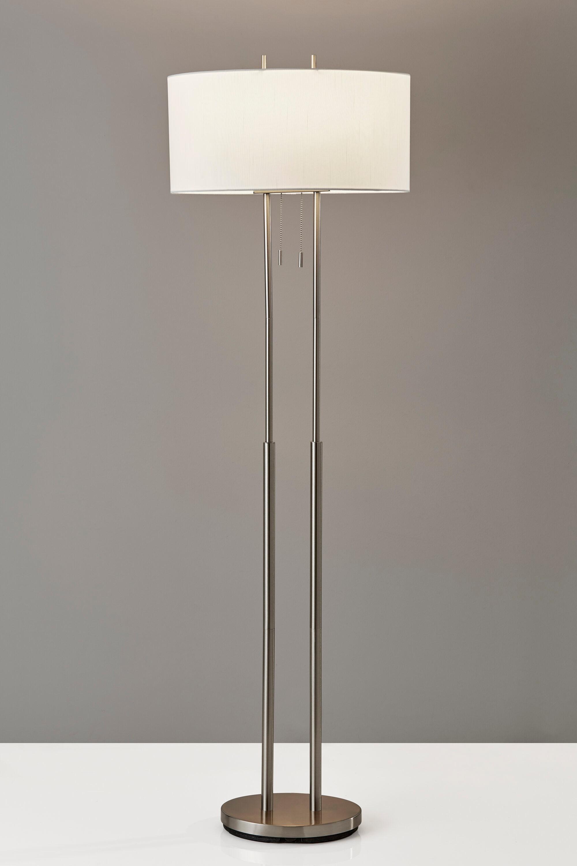 Adesso 62" Duet Floor Lamp Silver/Ivory: Modern Standing Lamp with Pull Chain, ETL Listed, Metal Body
