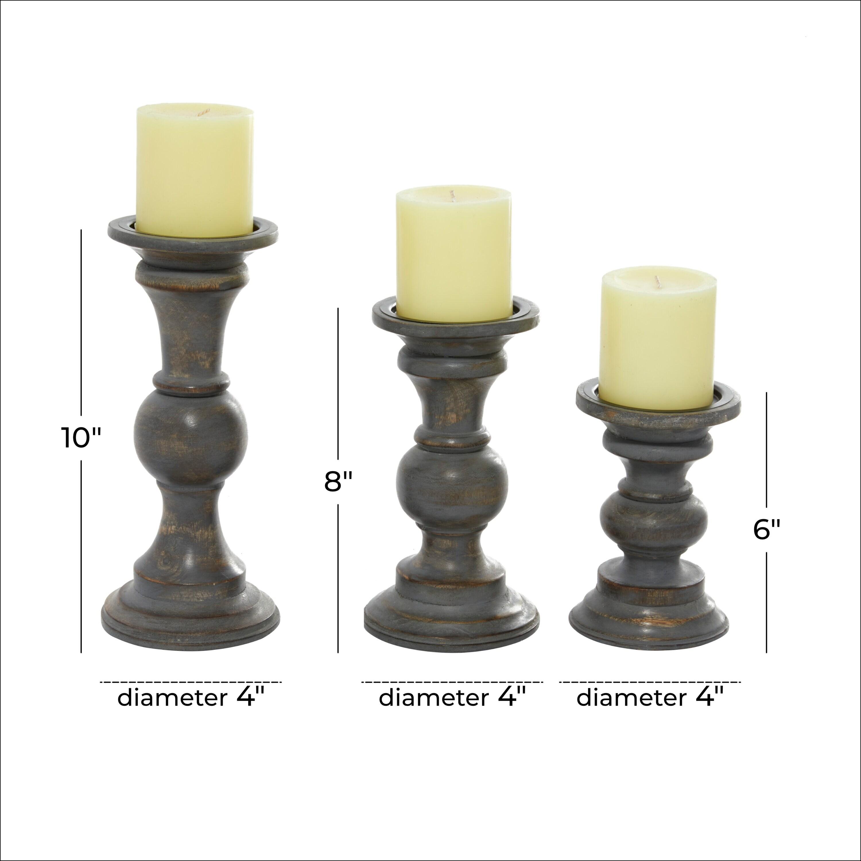 DecMode 3 Candle Dark Gray Wood Candle Holder, Set of 3