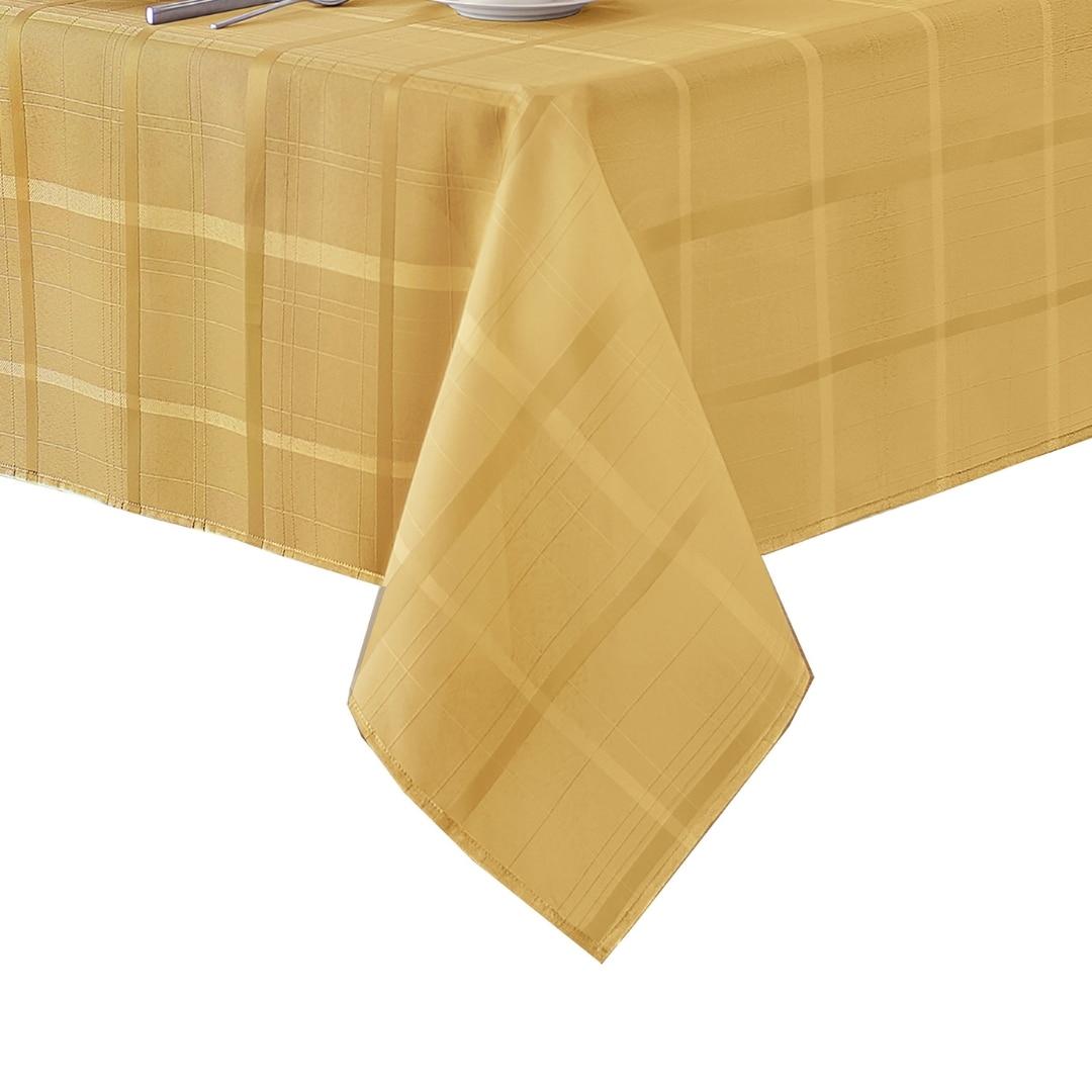 Elegance Plaid Stain & Water Resistant Tablecloth - 60" x 84" Rectangle - Ribbon Gold - Elrene Home Fashions