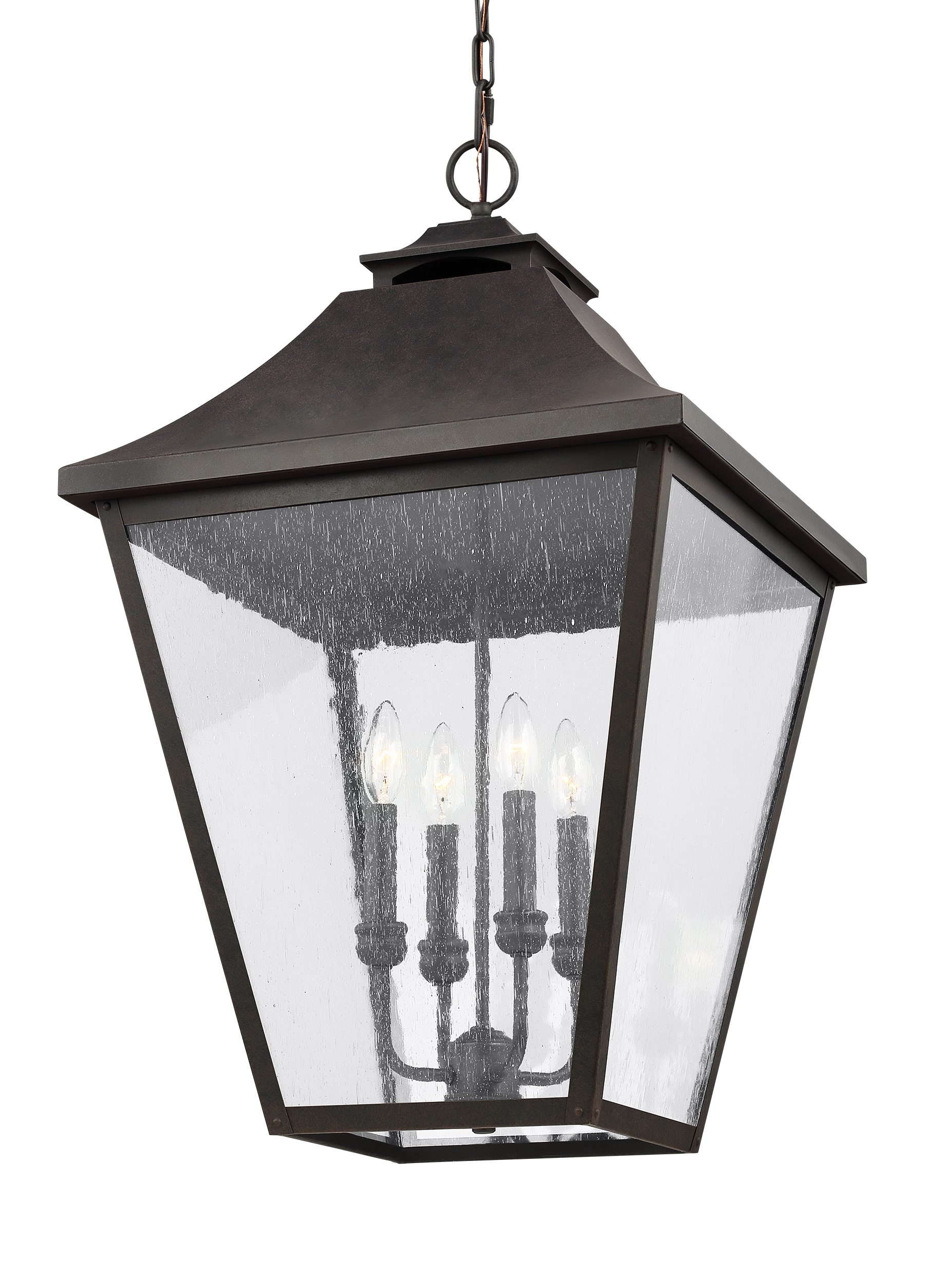 Galena Sable 4-Light Outdoor Hanging Lantern with Clear Seeded Glass